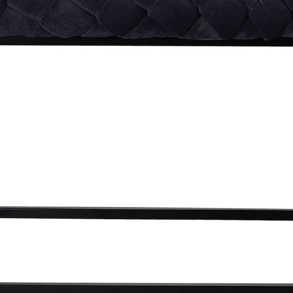 39" Navy Blue And Black Upholstered Velvet Bench