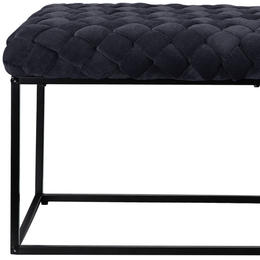 39" Navy Blue And Black Upholstered Velvet Bench