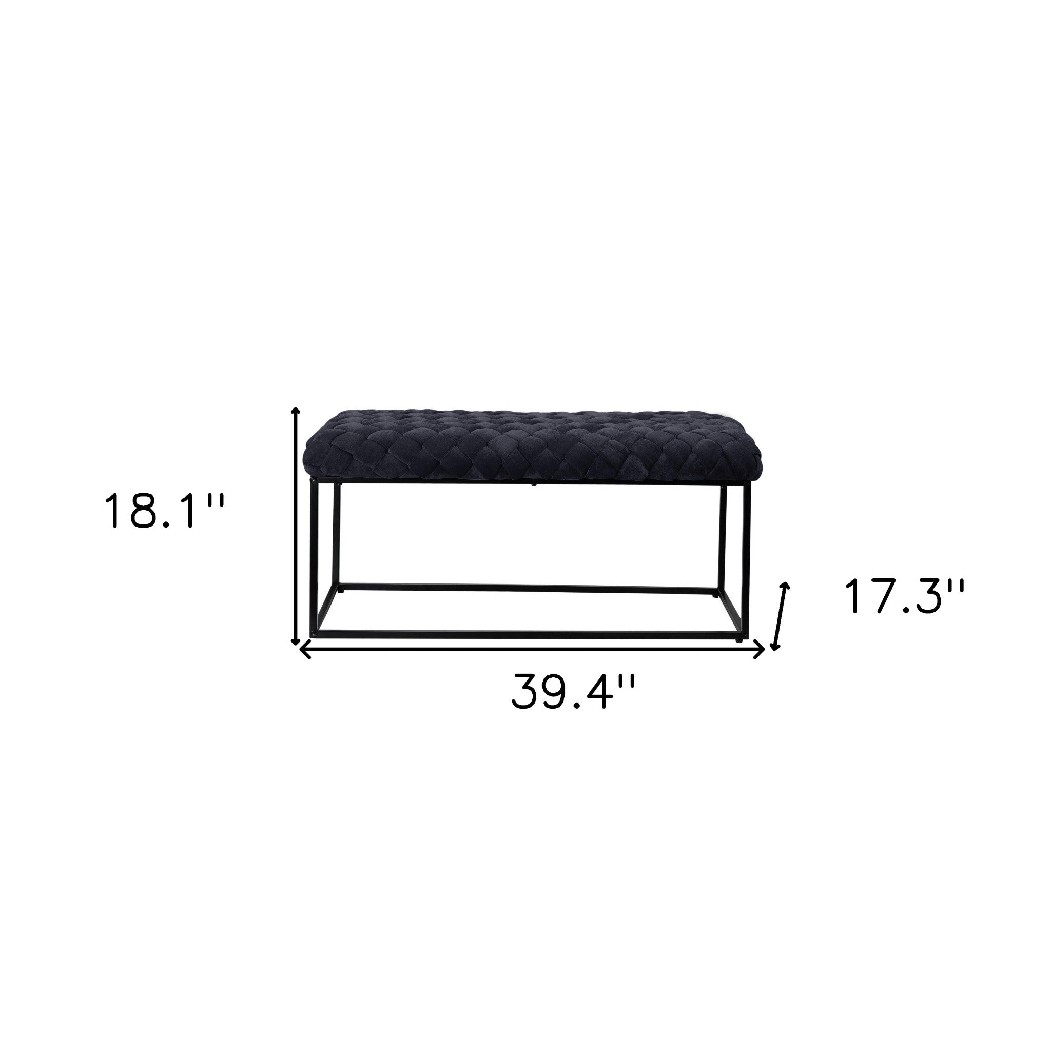 39" Navy Blue And Black Upholstered Velvet Bench