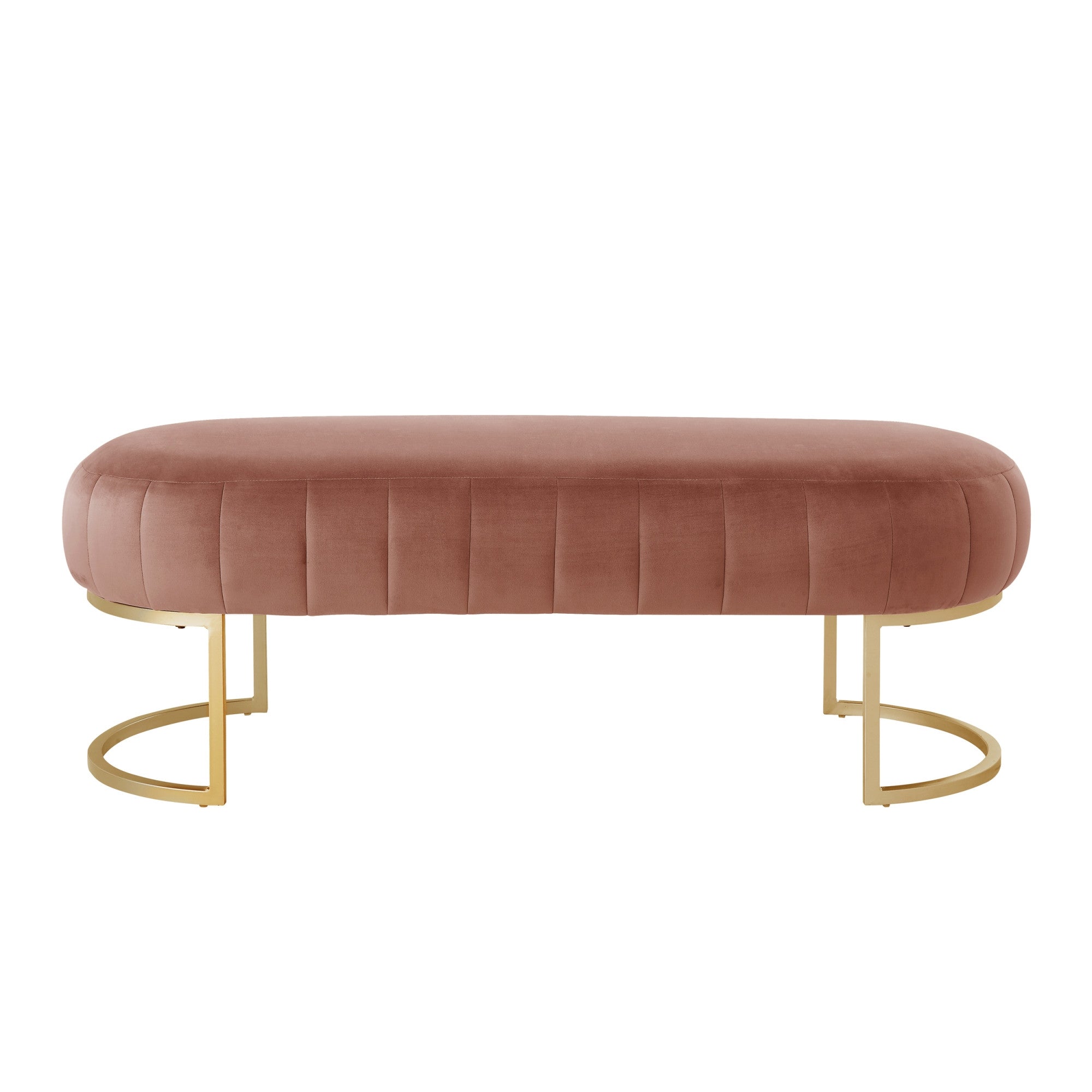 53" Blush And Gold Upholstered Velvet Bench