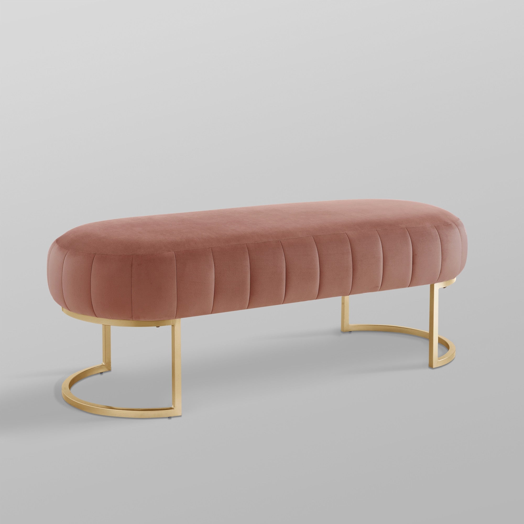 53" Blush And Gold Upholstered Velvet Bench