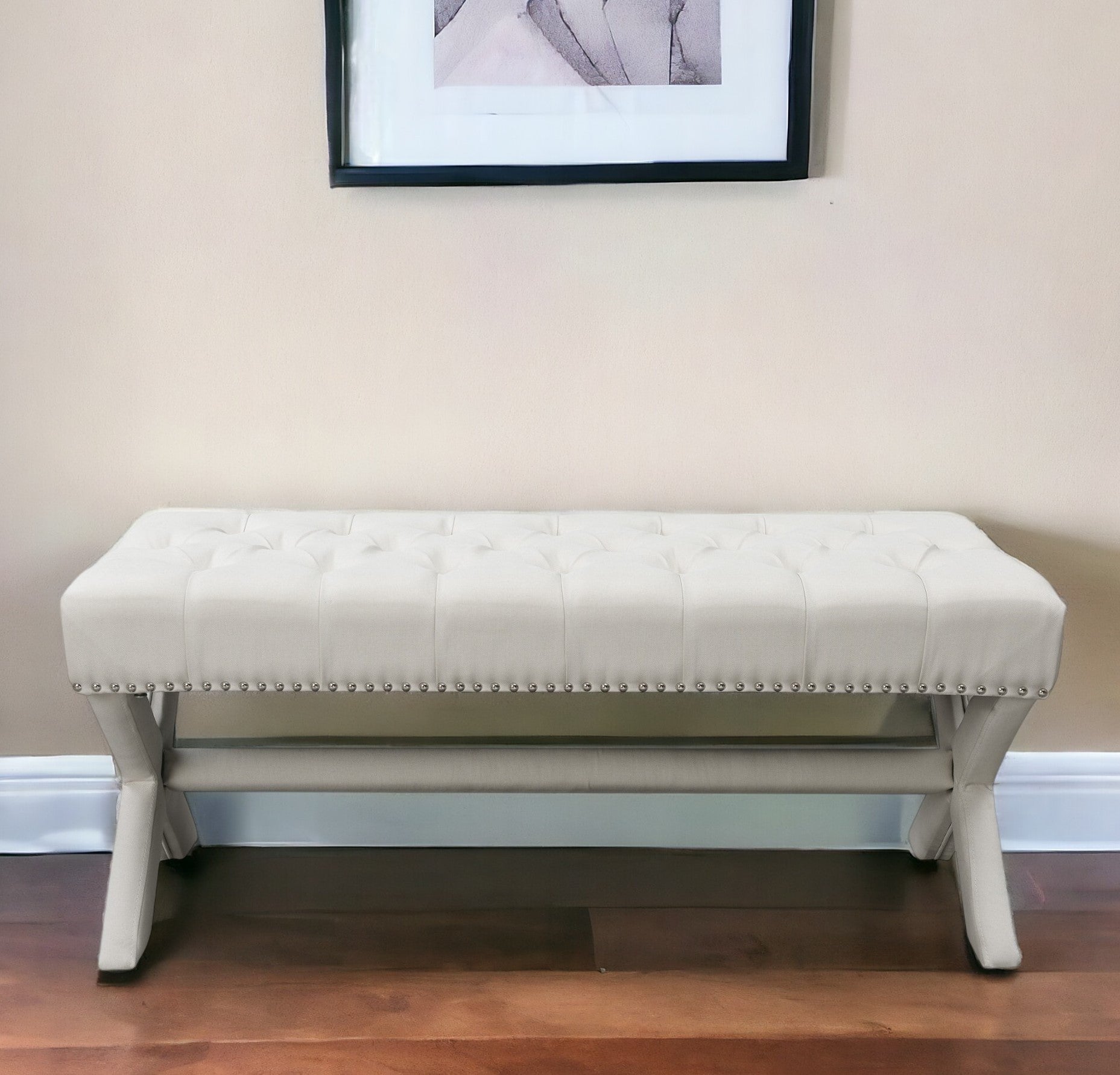 45" Plum And Purple Upholstered Velvet Bench