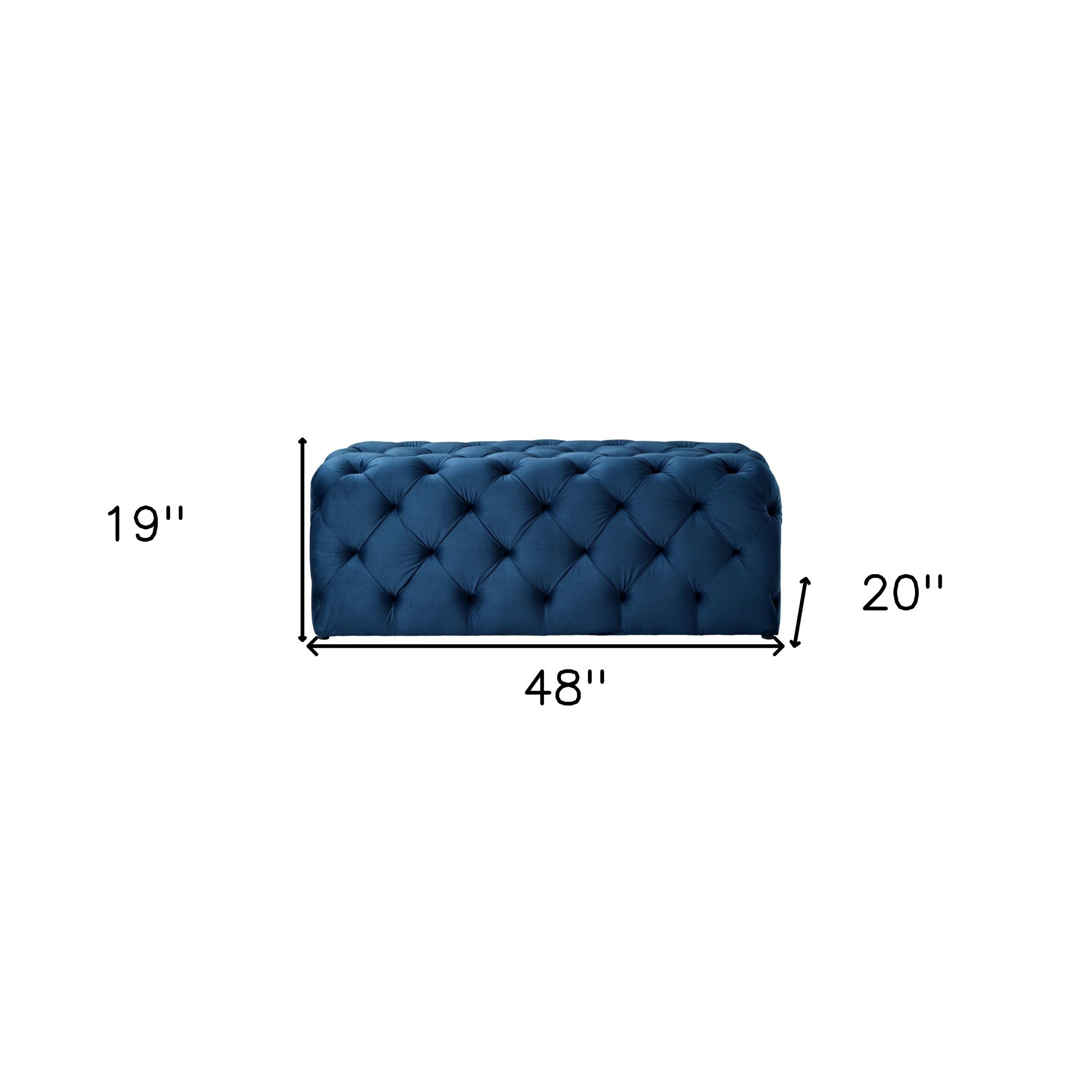 48" Navy Blue And Black Upholstered Velvet Bench