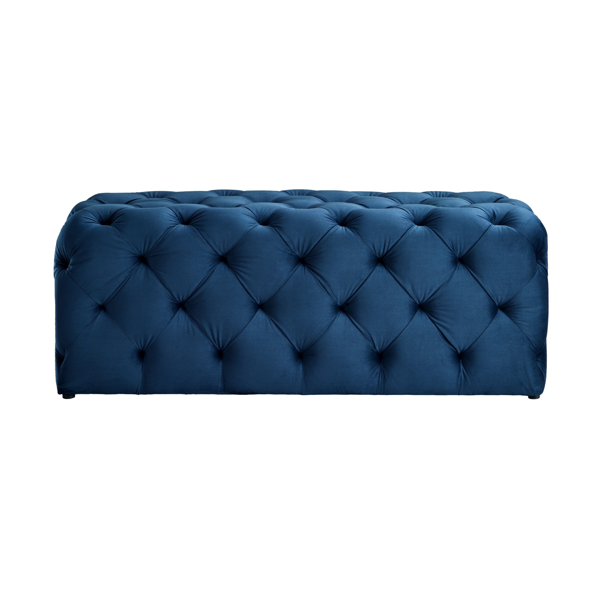 48" Navy Blue And Black Upholstered Velvet Bench