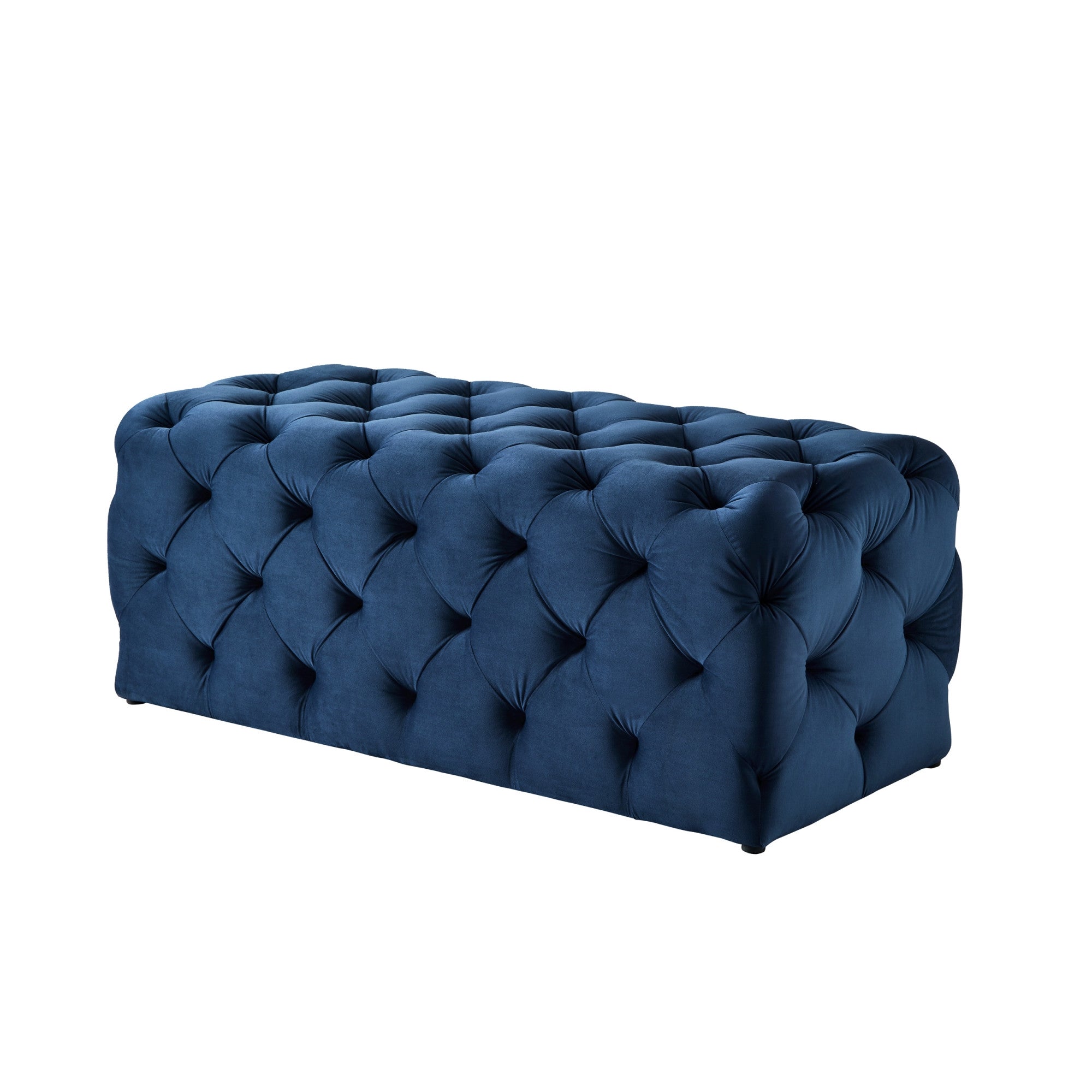 48" Navy Blue And Black Upholstered Velvet Bench