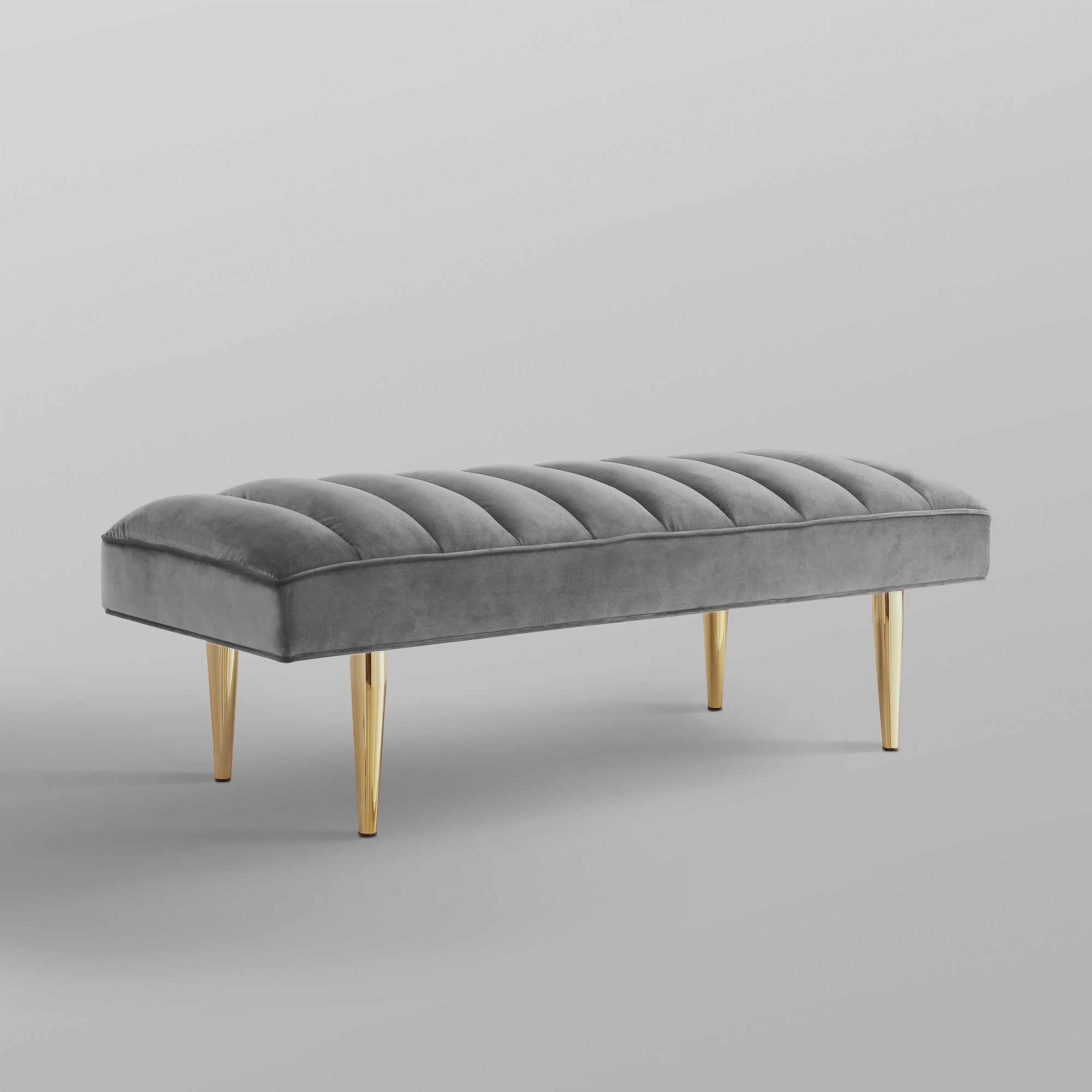 53" Light Gray And Gold Upholstered Velvet Bench