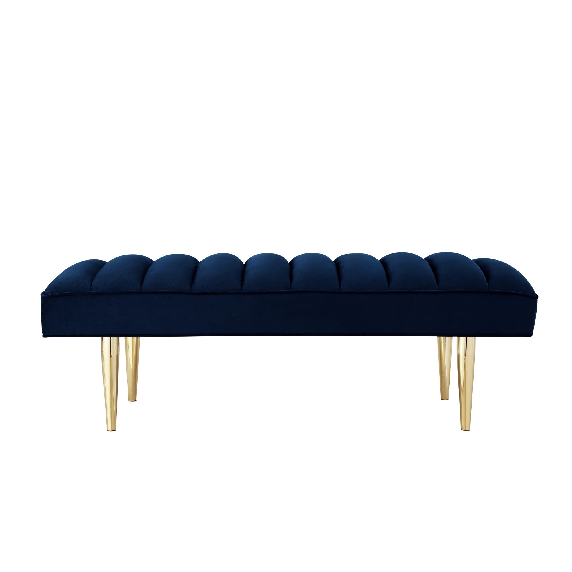 53" Light Gray And Gold Upholstered Velvet Bench