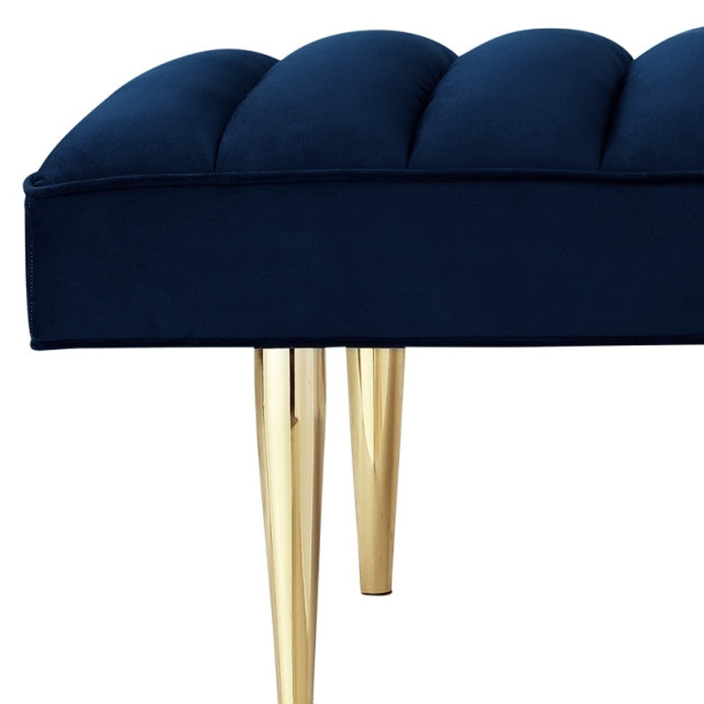 53" Light Gray And Gold Upholstered Velvet Bench