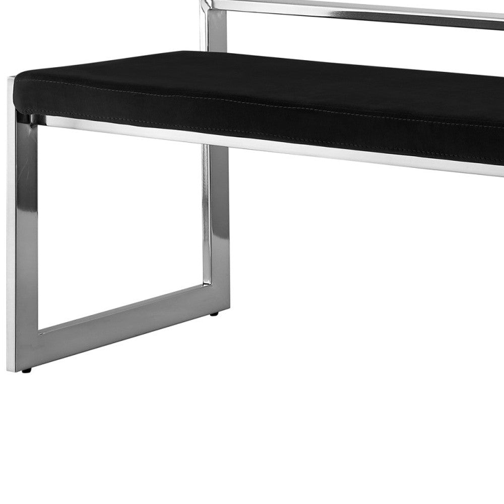 48" Black And Silver Upholstered Velvet Bench