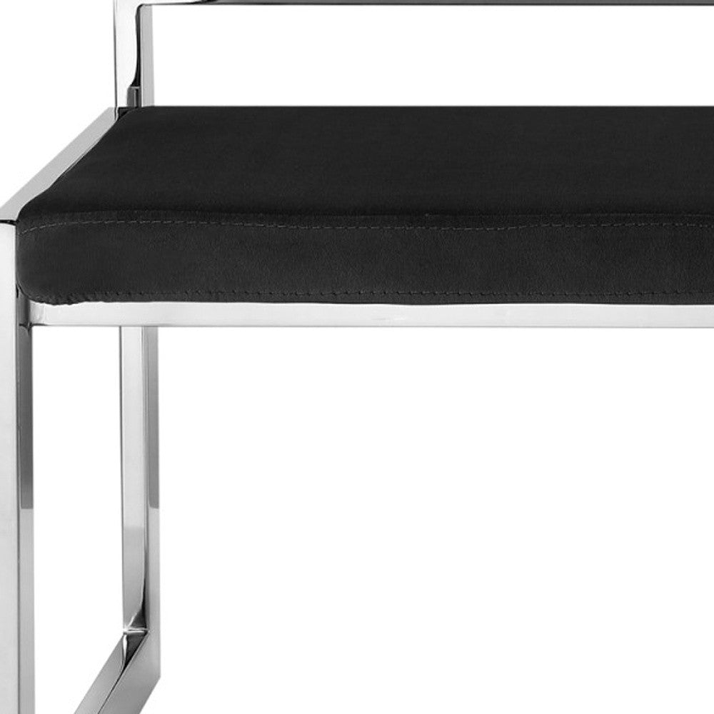 48" Black And Silver Upholstered Velvet Bench