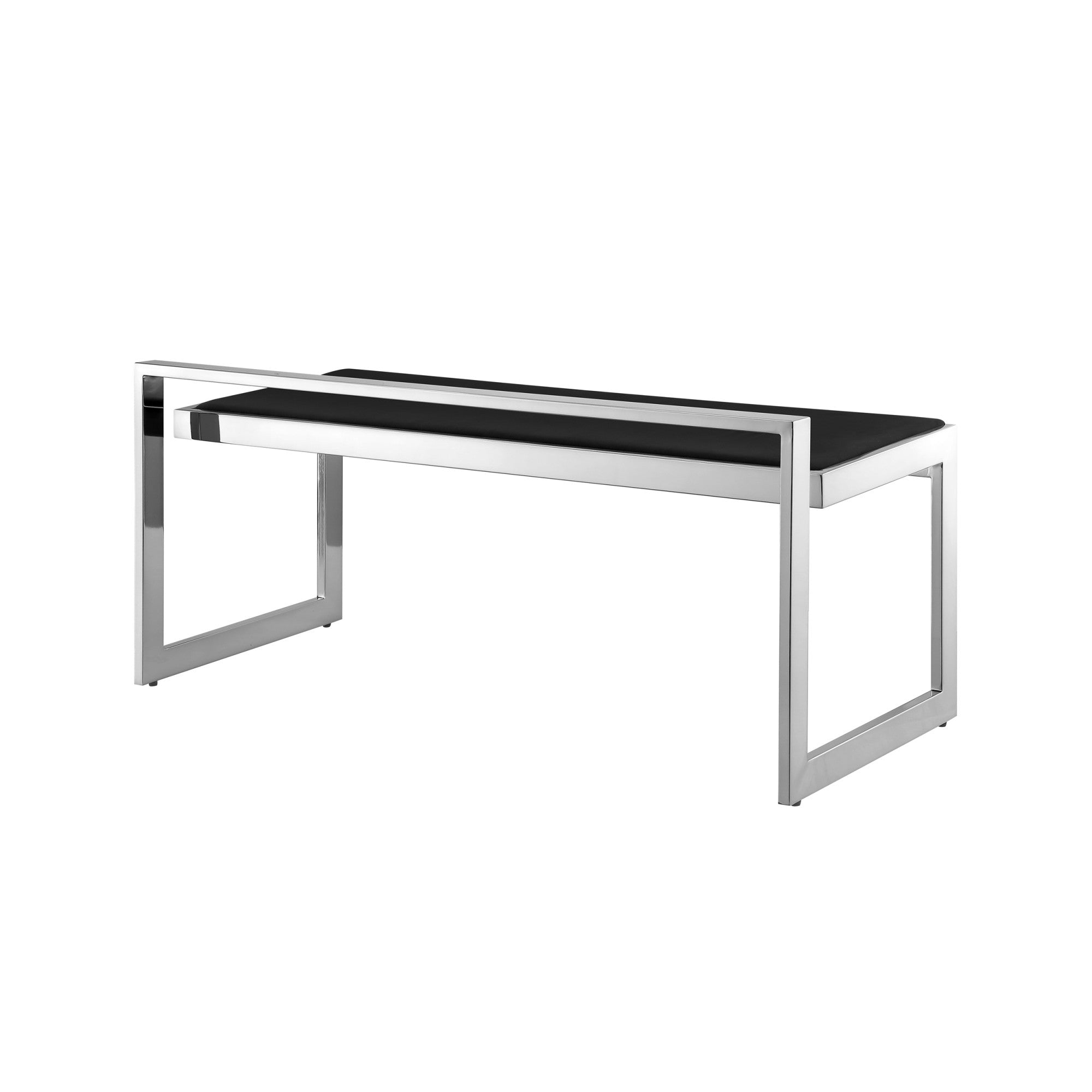 48" Black And Silver Upholstered Velvet Bench