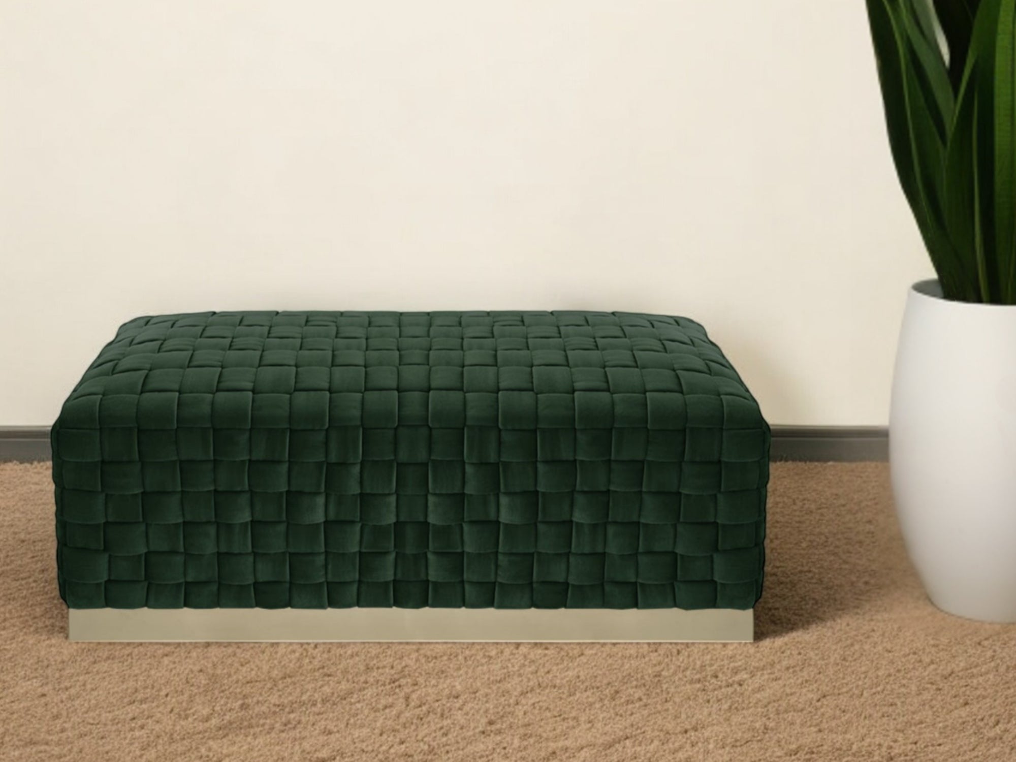 40" Hunter Green And Gold Upholstered Velvet Bench