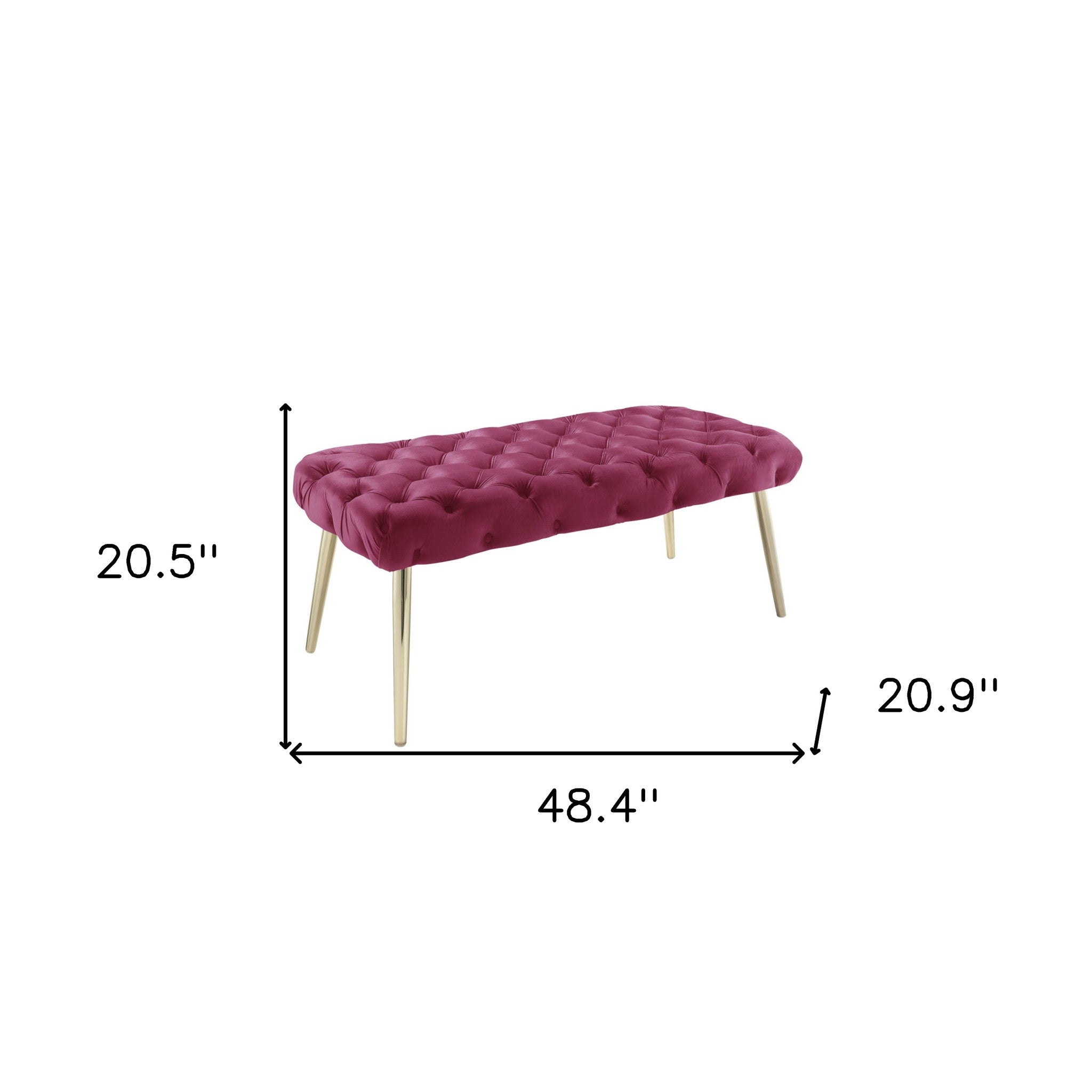 48" Lilac And Gold Upholstered Velvet Bench