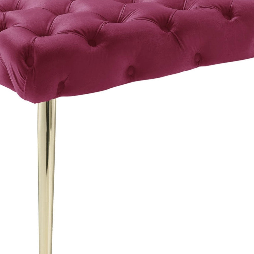 48" Lilac And Gold Upholstered Velvet Bench