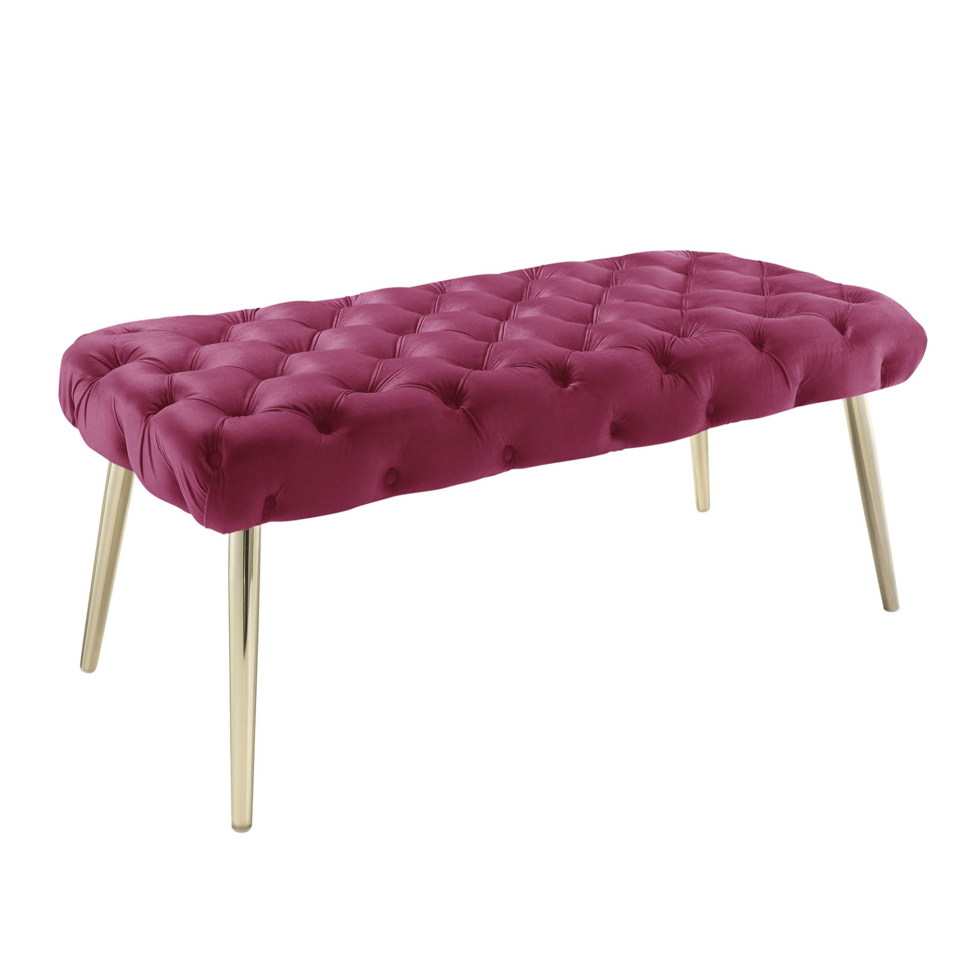 48" Lilac And Gold Upholstered Velvet Bench