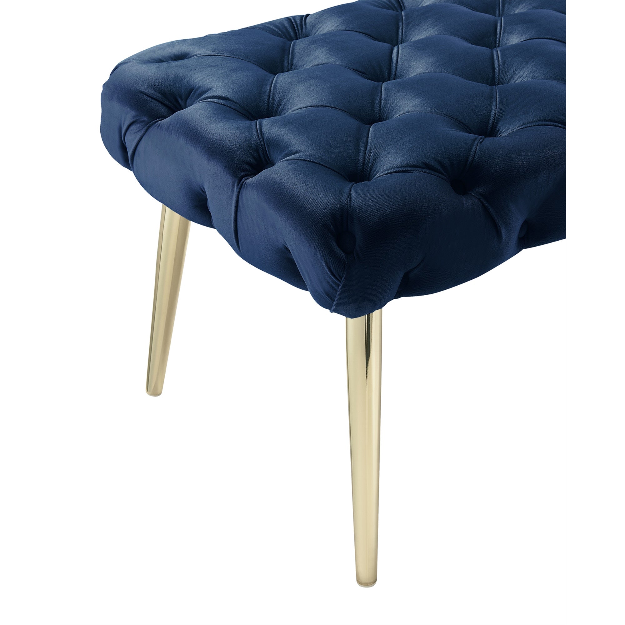 48" Navy Blue And Gold Upholstered Velvet Bench