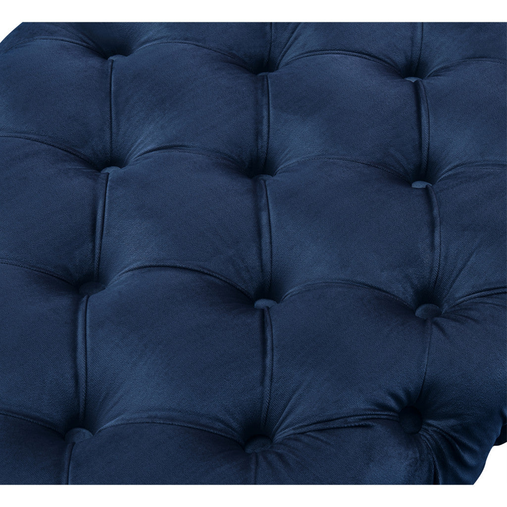 48" Navy Blue And Gold Upholstered Velvet Bench