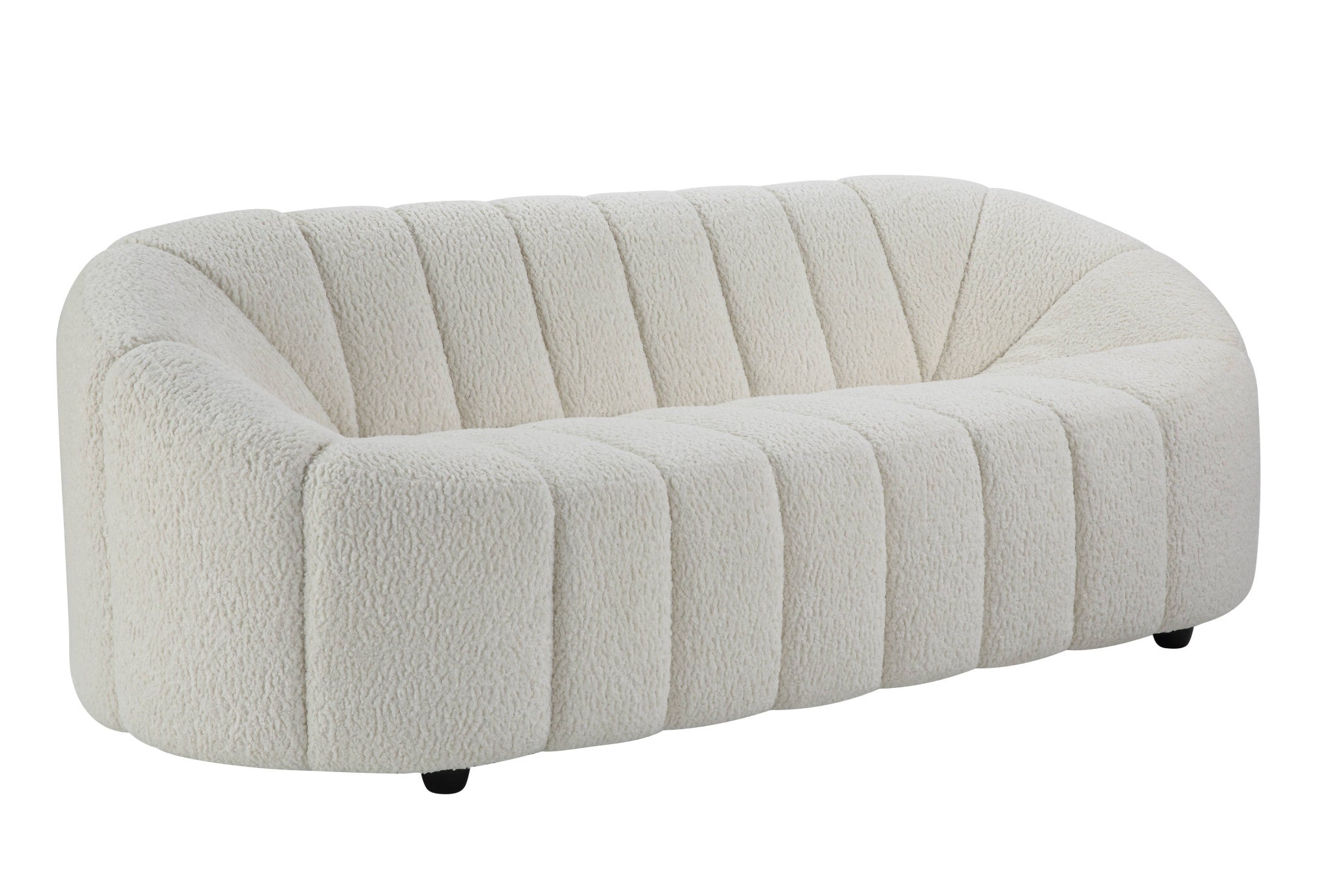 84" White Sherpa Sofa With Black Legs