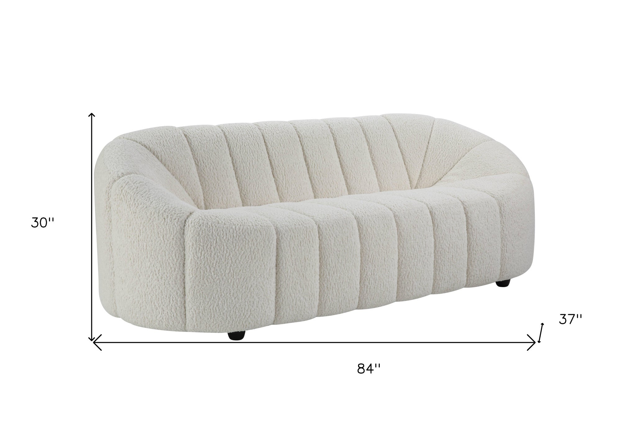 84" White Sherpa Sofa With Black Legs