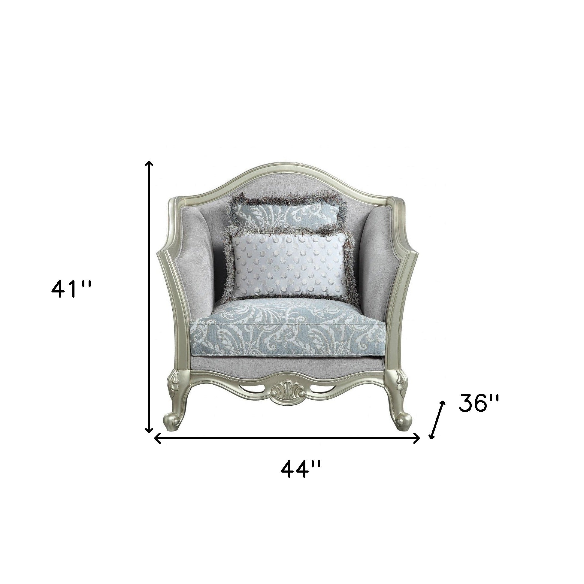 44" Light Gray Linen And Champagne Floral Arm Chair