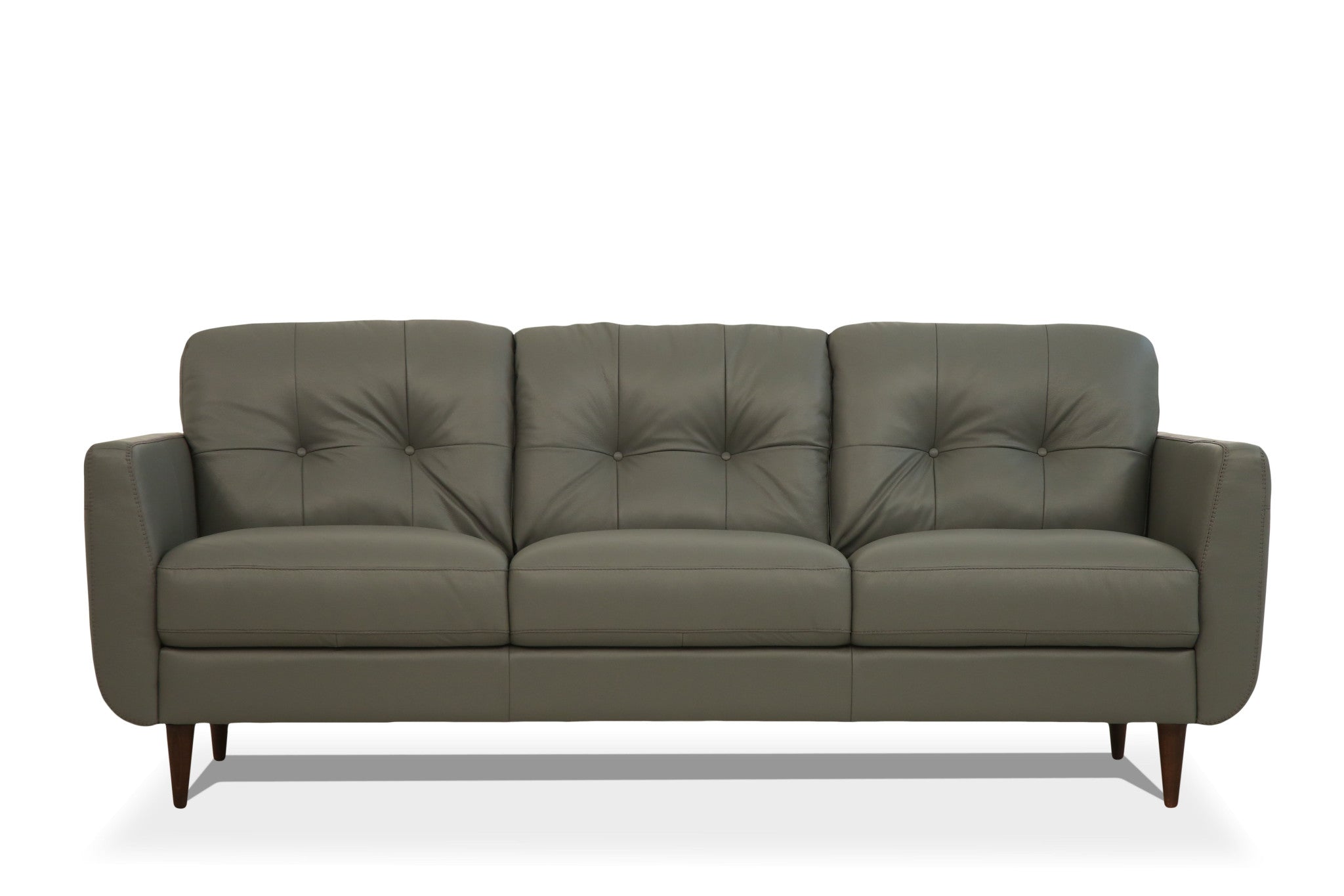 83" Green Leather Sofa With Black Legs