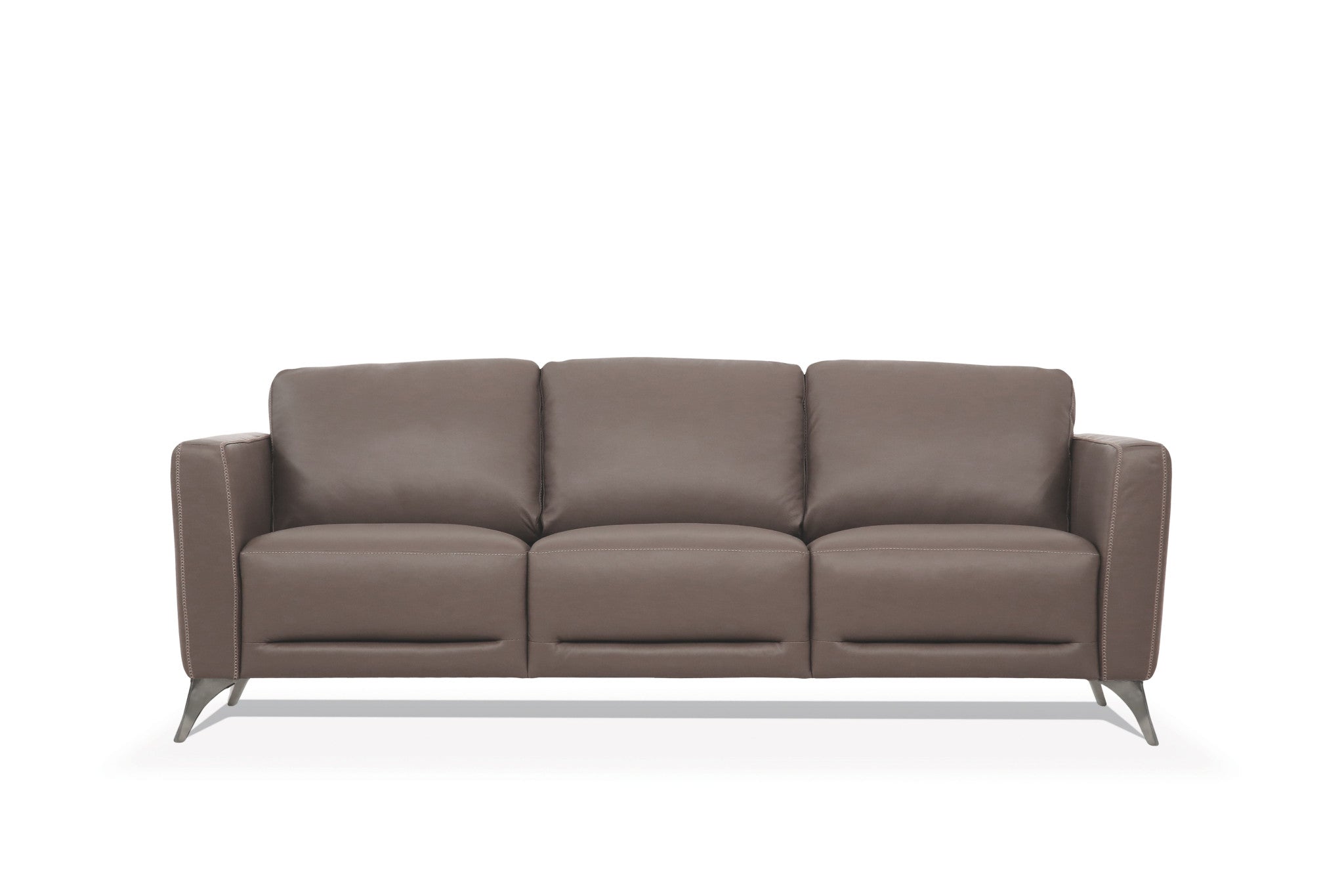 83" Taupe Leather Sofa With Black Legs