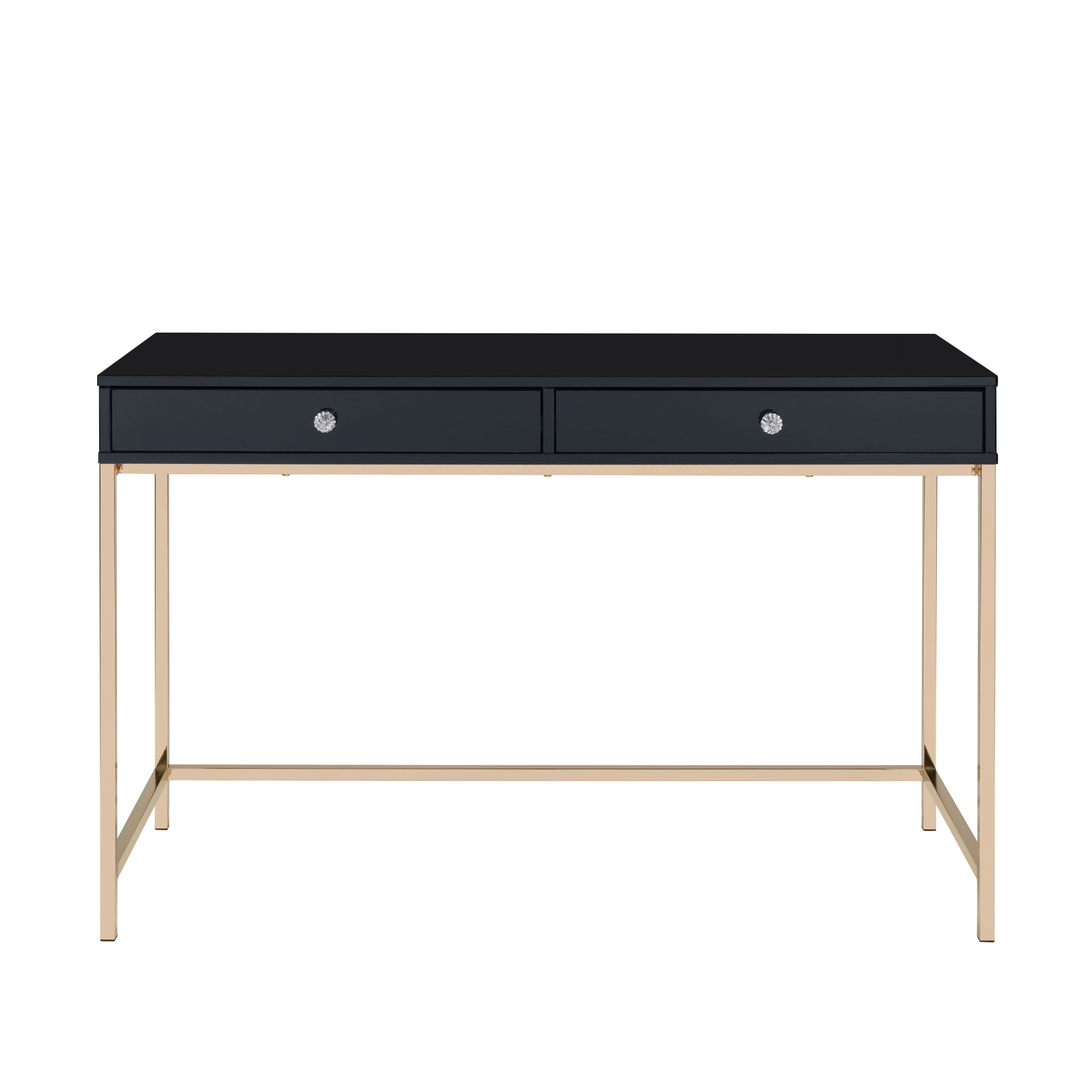 47" Black And Gold Wood Writing Desk With Two Drawers