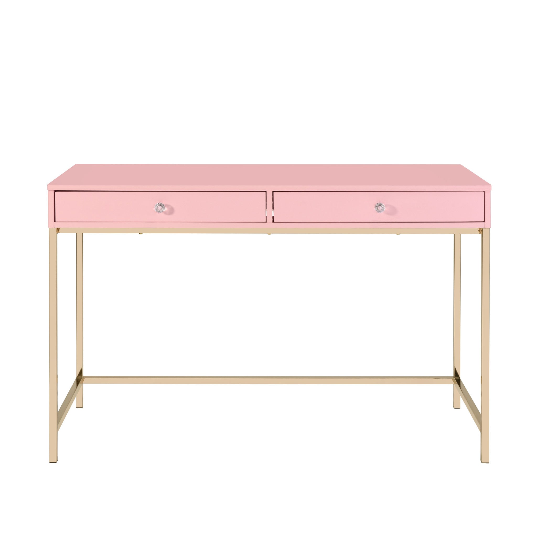 47" Pink And Gold Glam Rectangular Writing Desk With Two Drawers