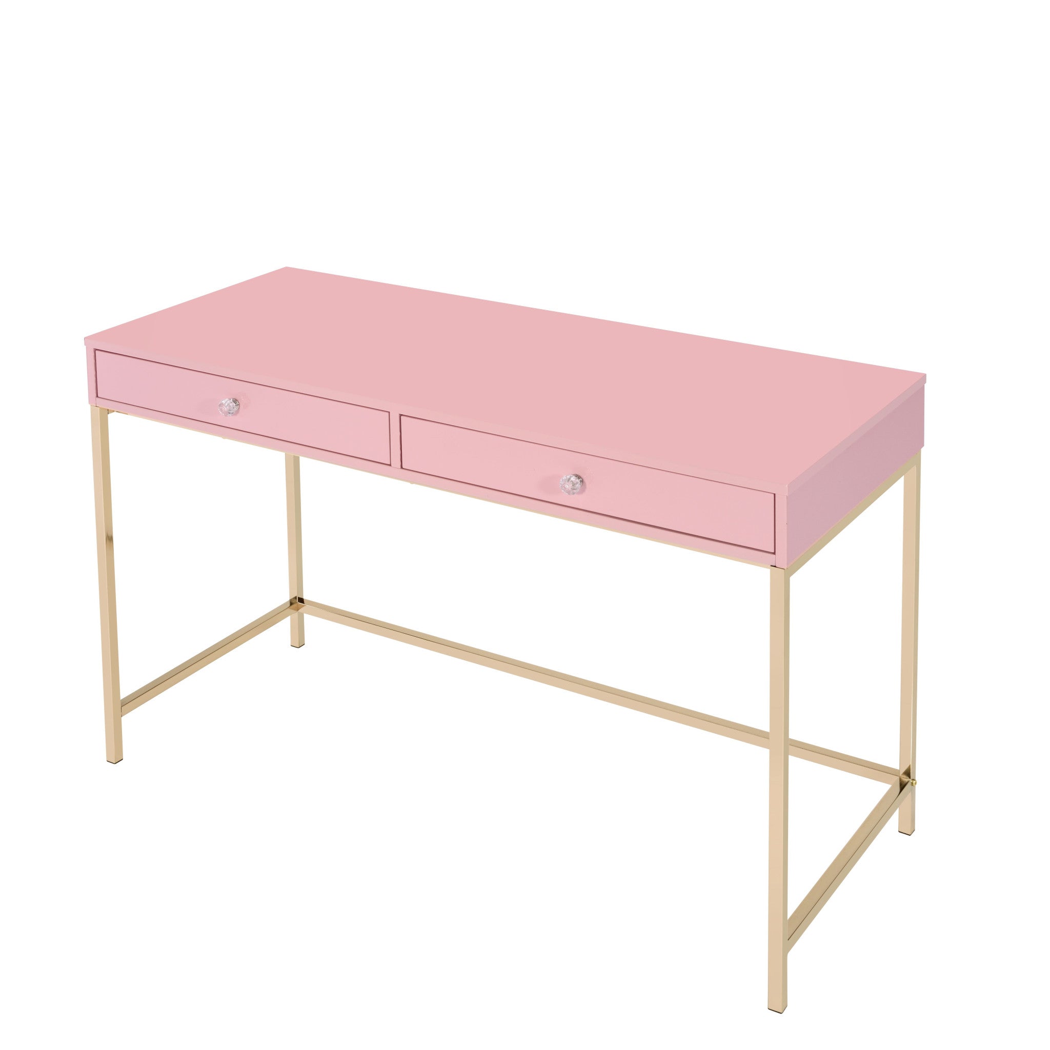 47" Pink And Gold Glam Rectangular Writing Desk With Two Drawers