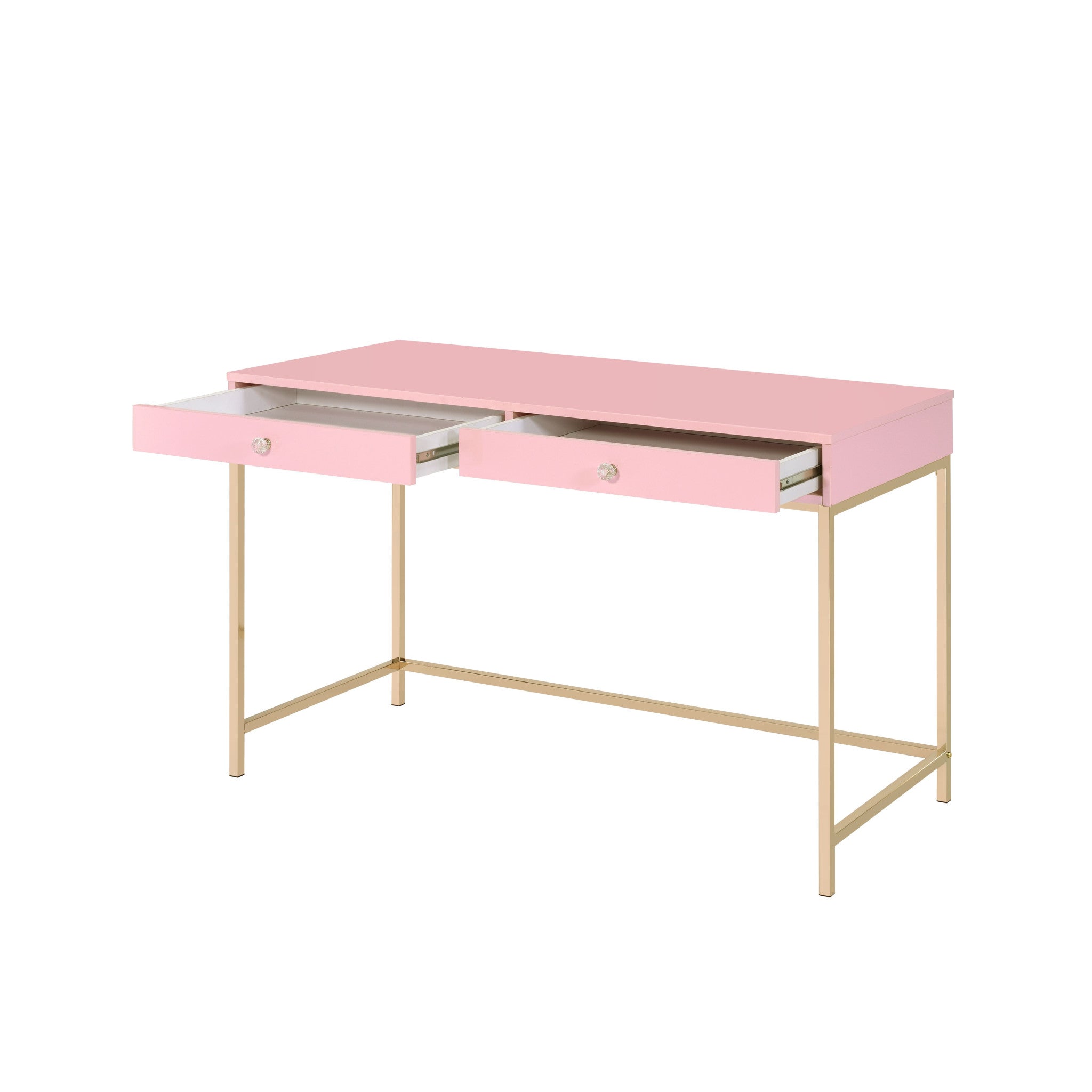 47" Pink And Gold Glam Rectangular Writing Desk With Two Drawers