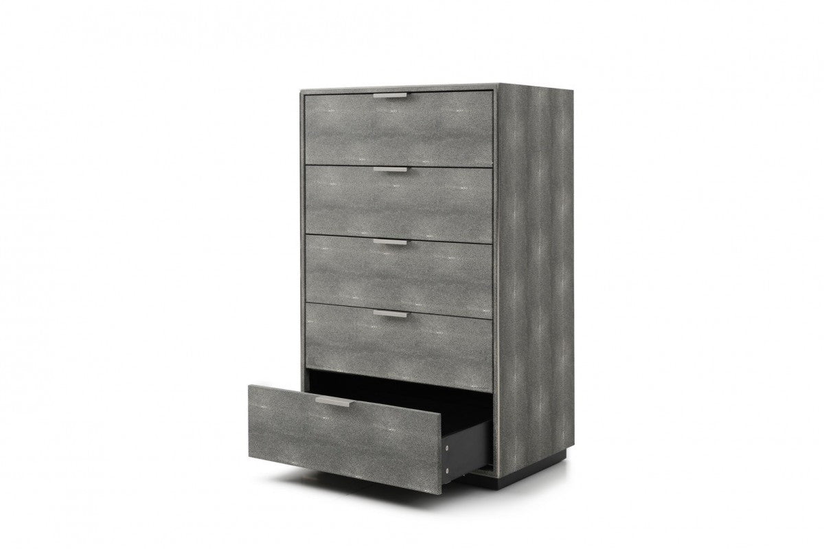 30" Grey Manufactured Wood + Solid Wood And Stainless Steel Five Drawer Chest