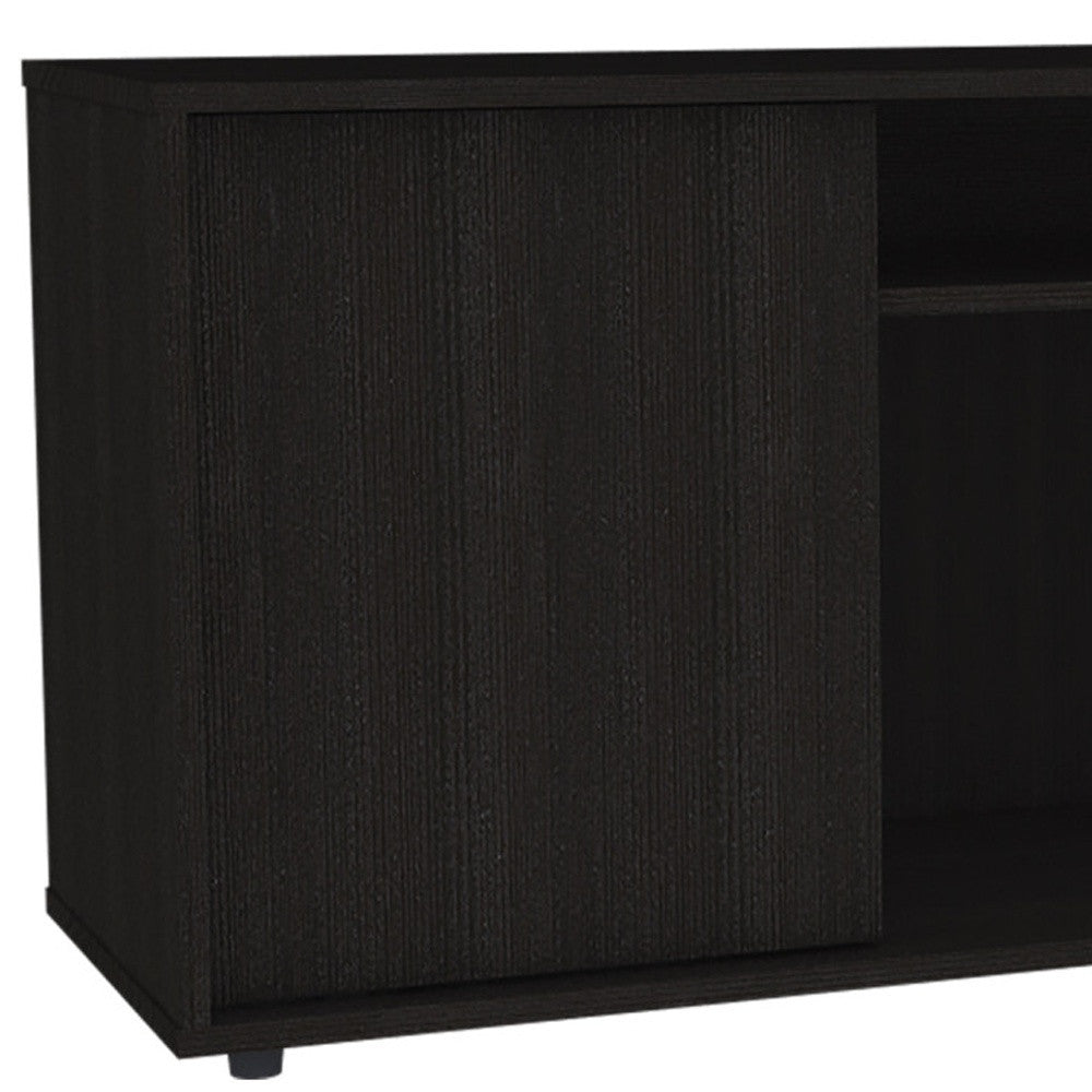 59" Brown and Black Cabinet Enclosed Storage TV Stand