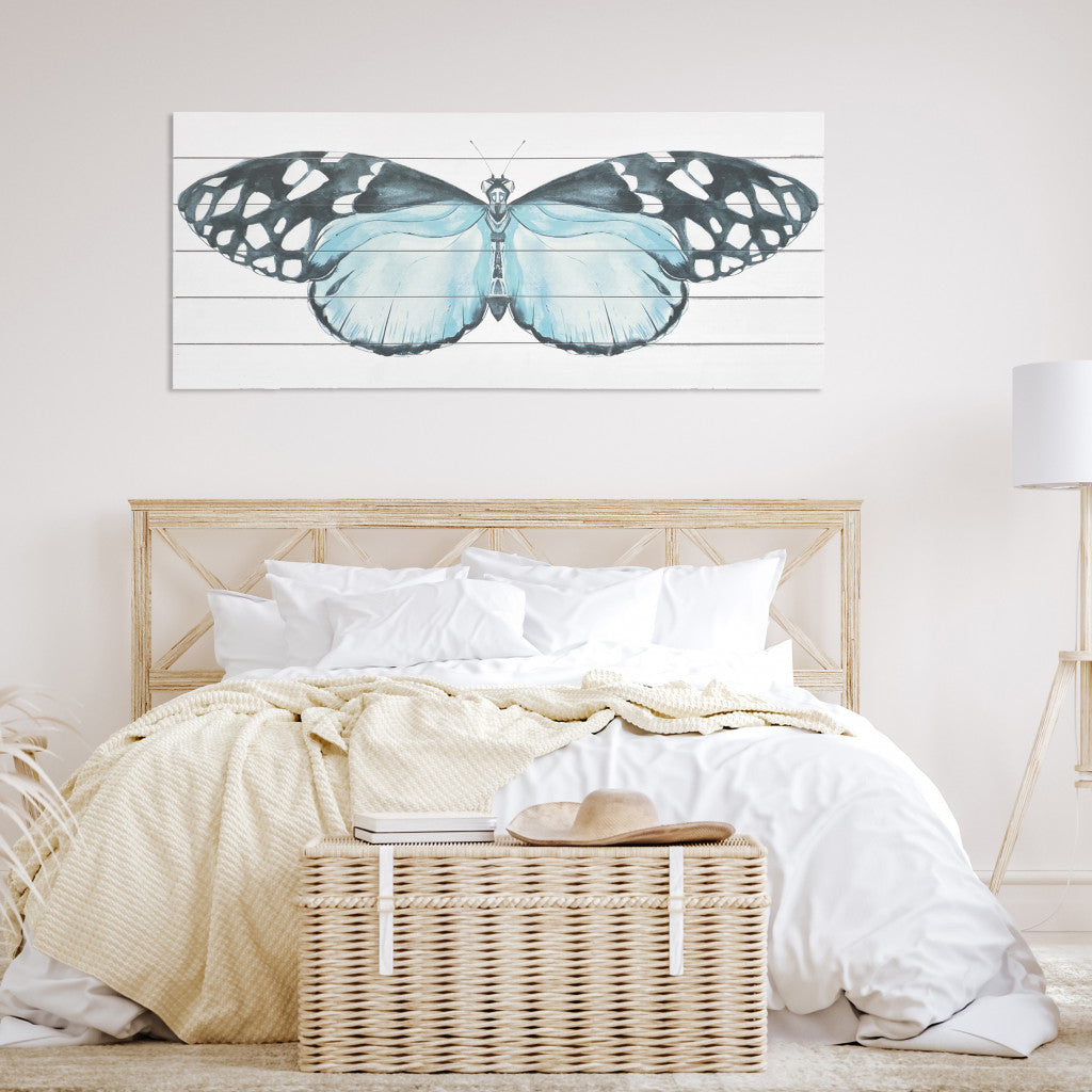 Blue Butterfly Moth Unframed Wood Wall Art