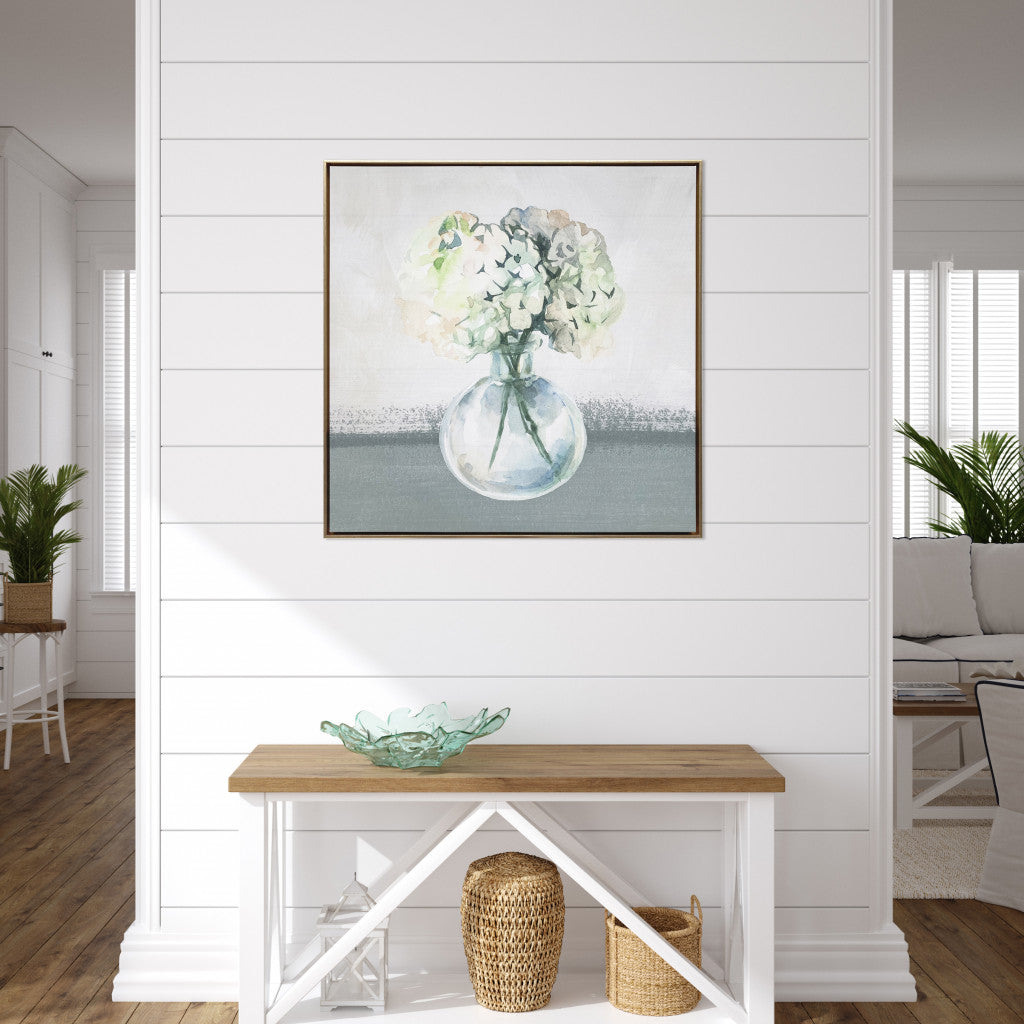 Hydrangea in Vase Gold Floater Frame p-Oxybis(benzenesulfonyl hydrazide) Wall Art