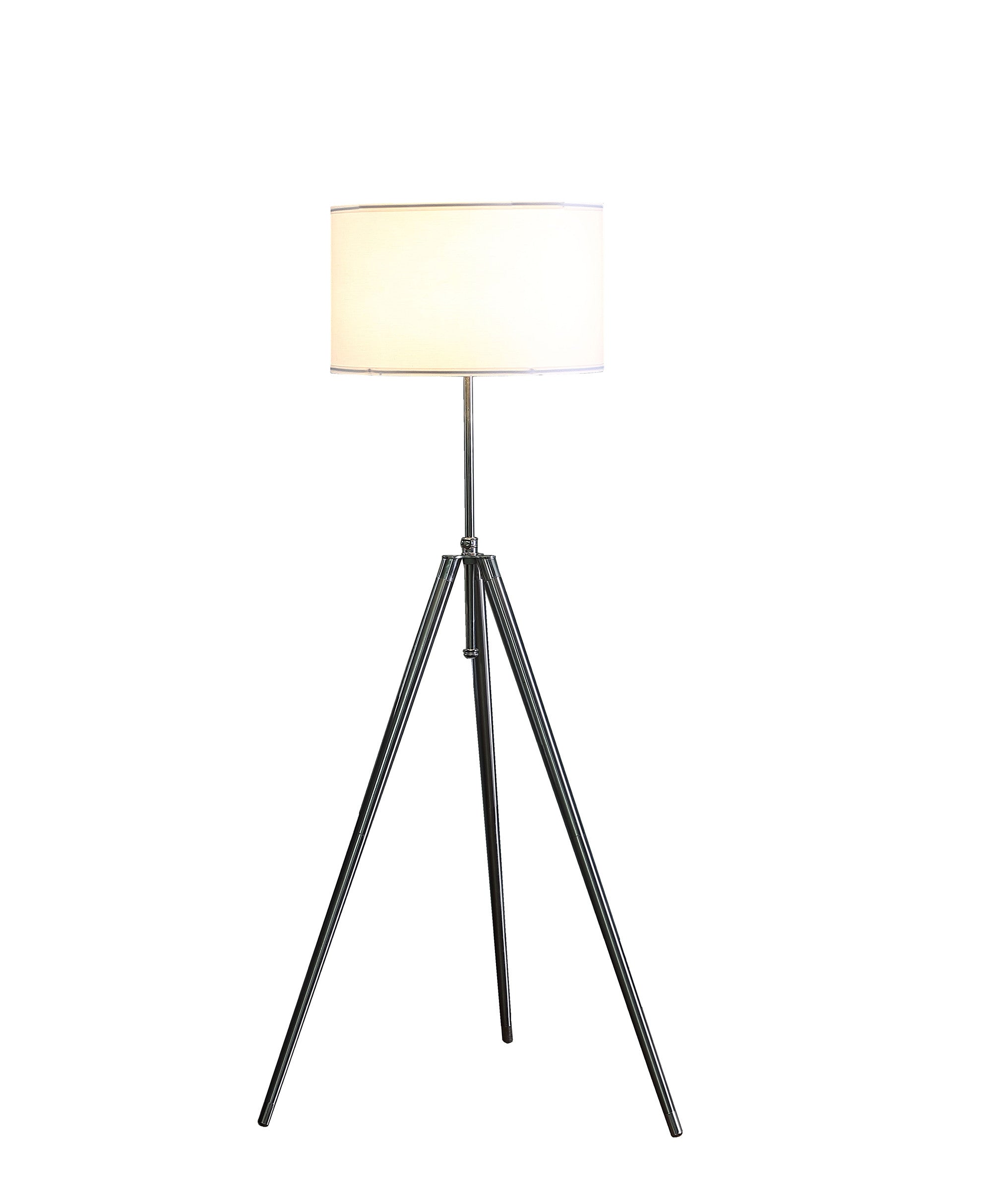 64" Chrome Adjustable Tripod Floor Lamp With White Shade