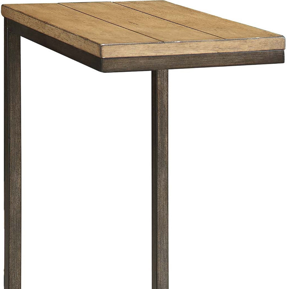 25" Black And Oak Solid Wood Rectangular End Table