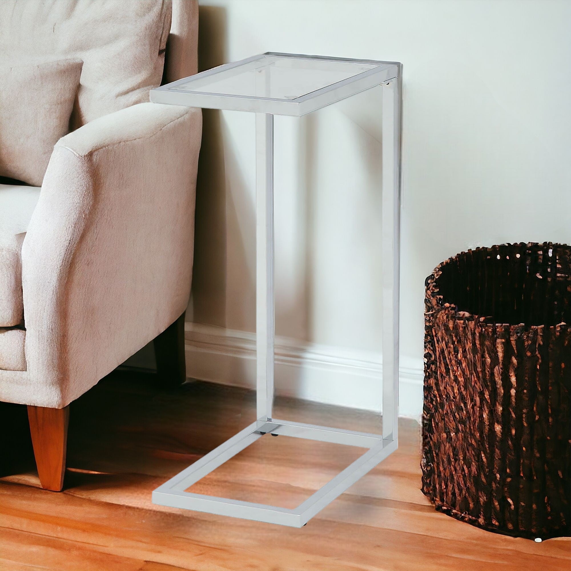 26" Chrome And Clear Glass End Table
