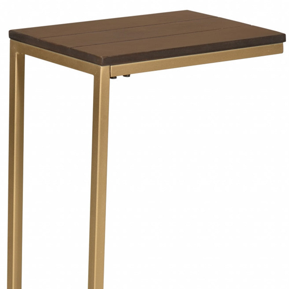 25" Gold And Elm Solid Wood Rectangular End Table