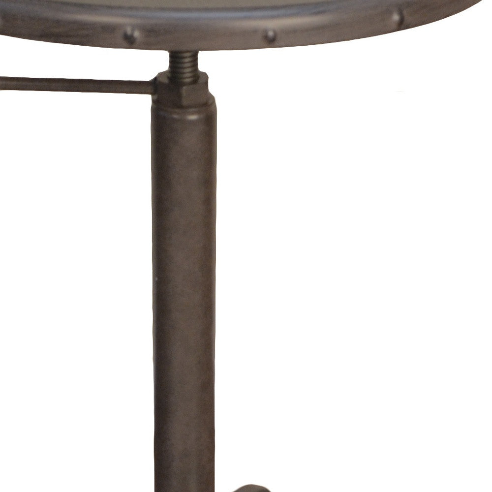 22" Industrial And Inustrial Iron Round End Table