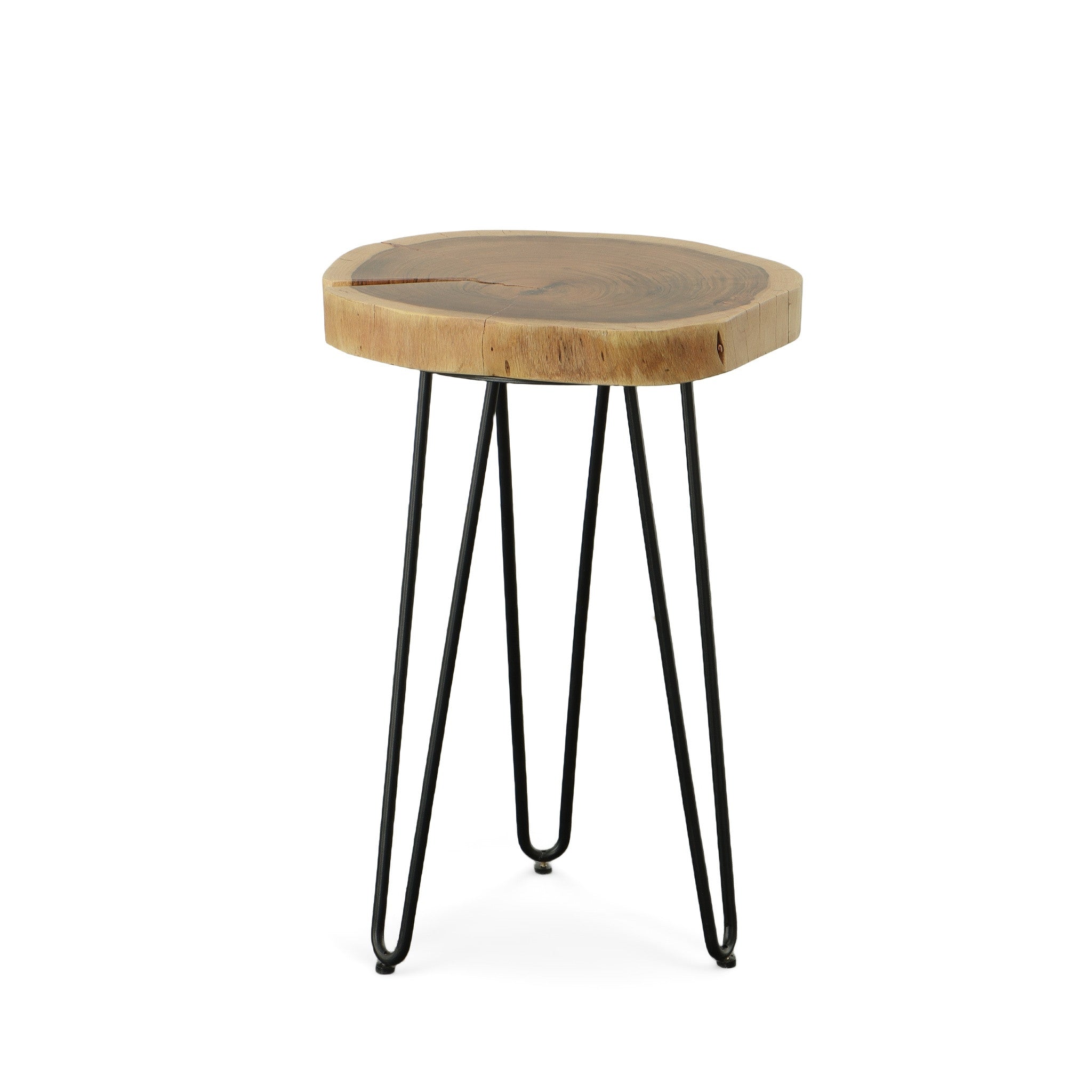 26" Black Solid Wood And Iron Round End Table