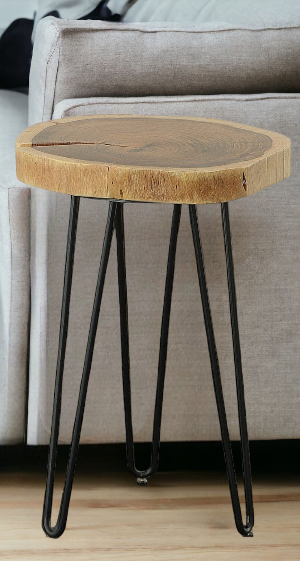 26" Black Solid Wood And Iron Round End Table