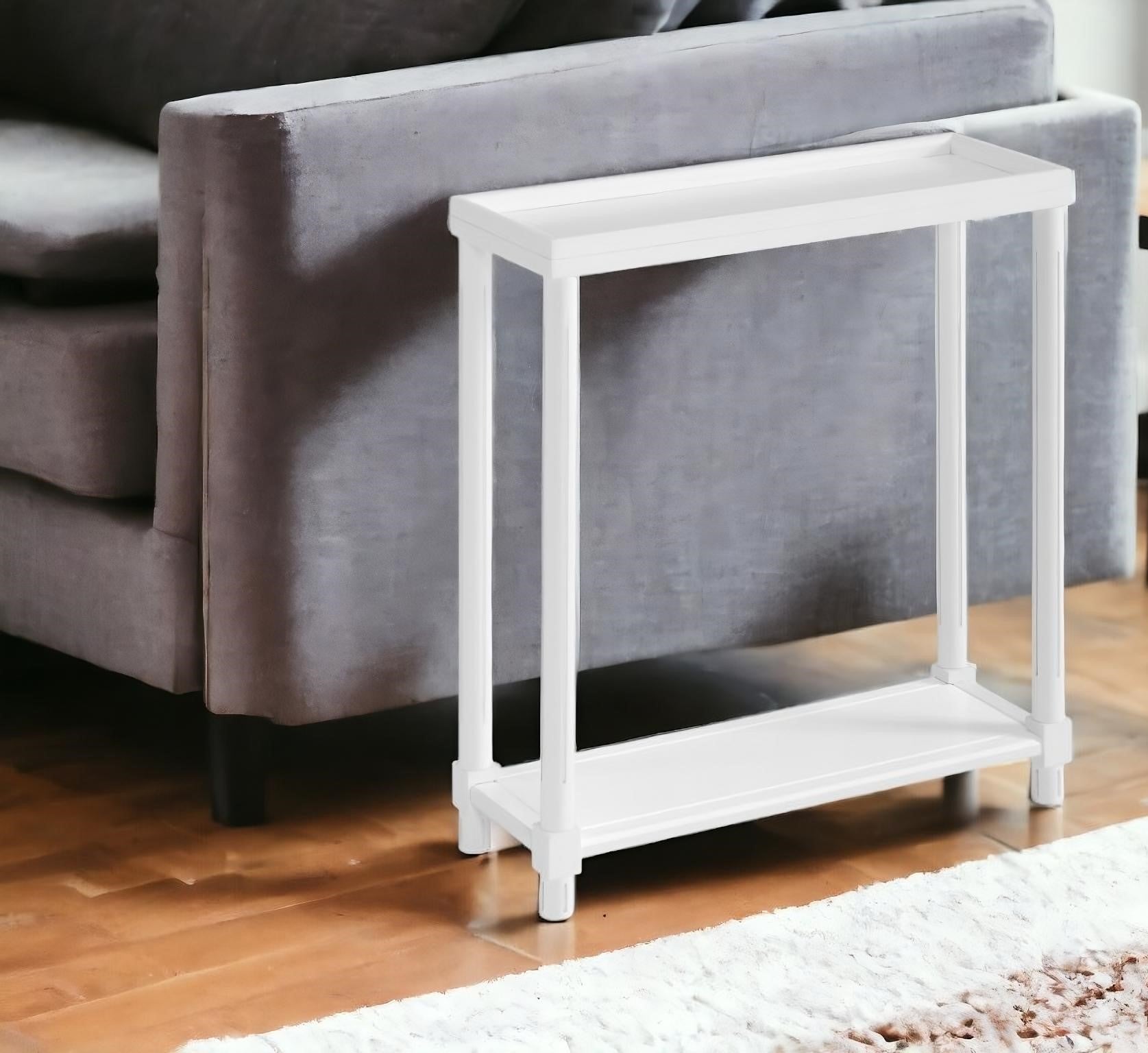 Set Of Two 24" White Narrow Wood End Tables With Shelf