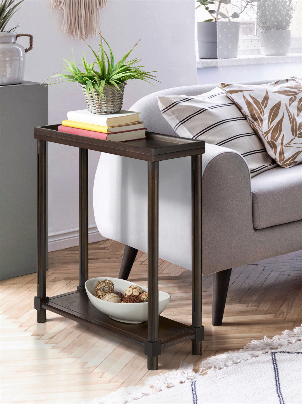 Set of Two 24" Espresso Solid Wood End Tables With Shelf