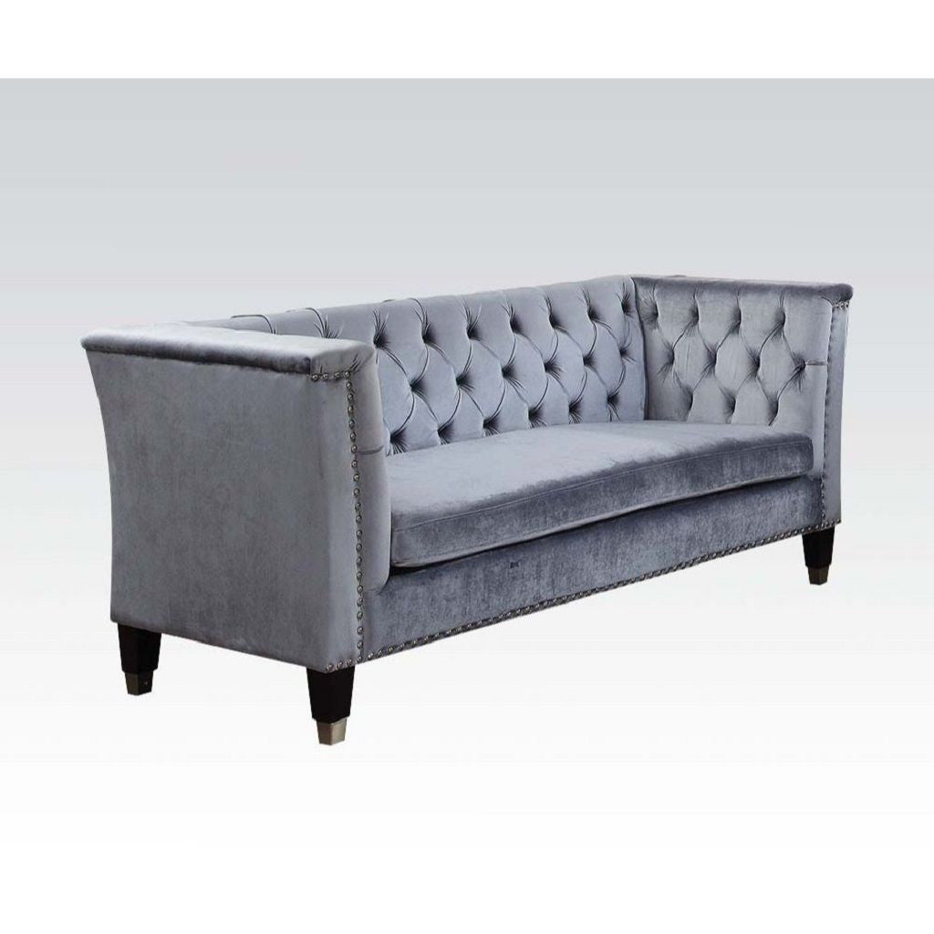 70" Blue Gray And Black Velvet Love Seat