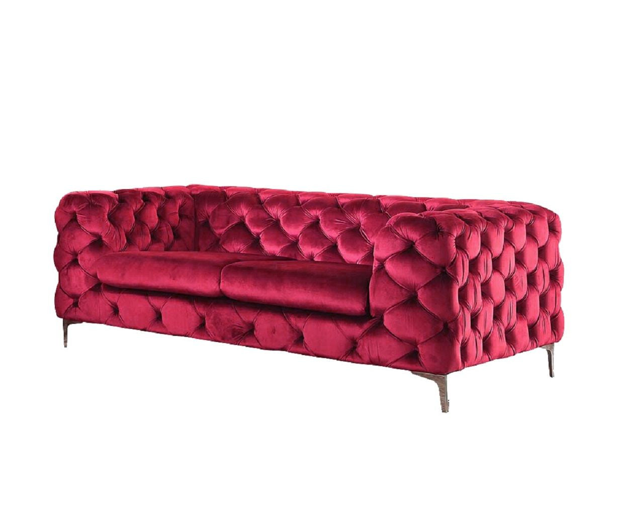 75" Red And Silver Velvet Love Seat