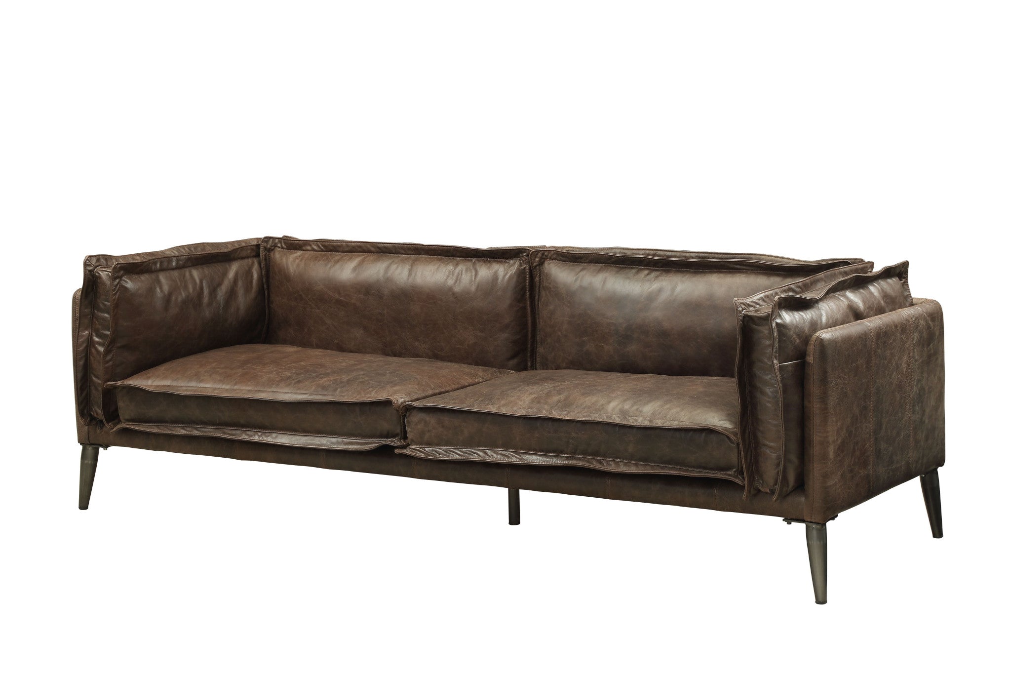 71" Chocolate And Silver Top Grain Leather Love Seat