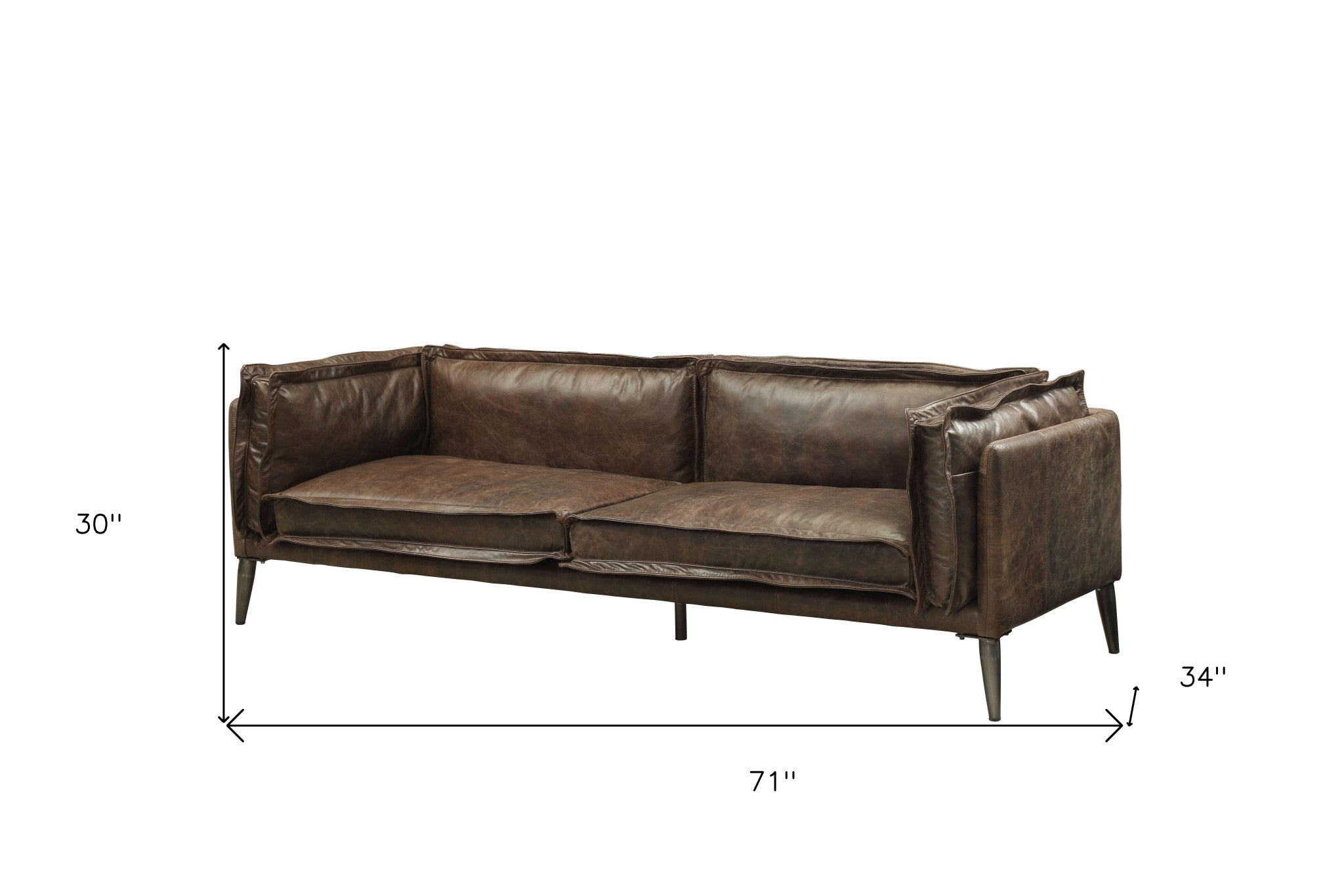 71" Chocolate And Silver Top Grain Leather Love Seat