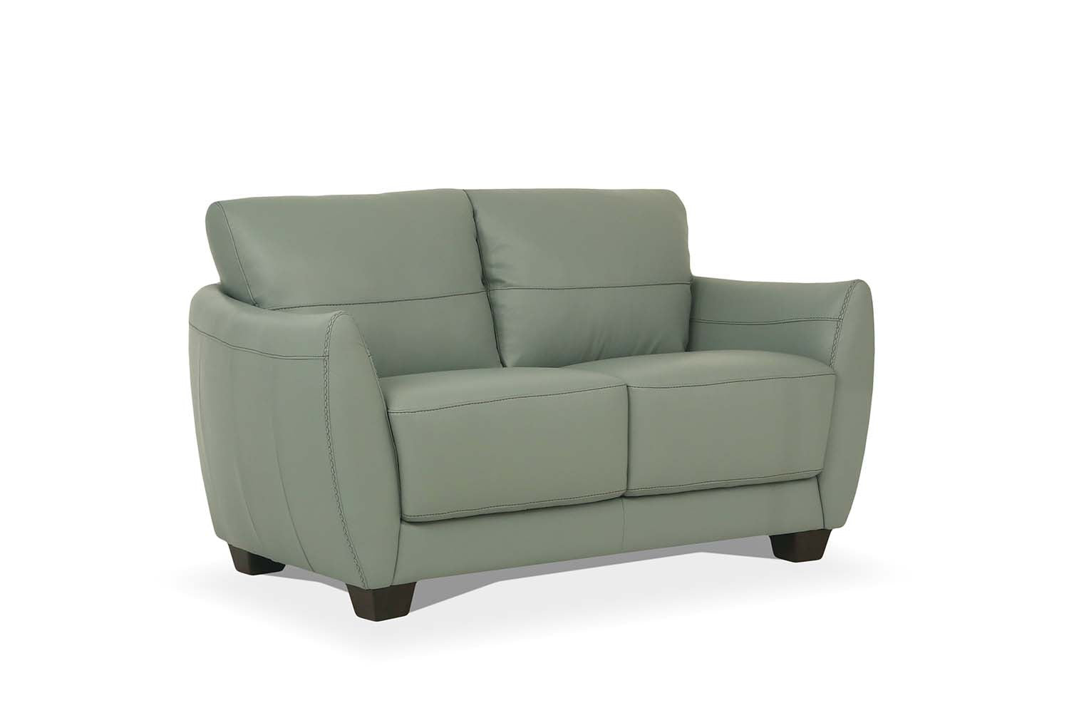 57" Pale Green Leather And Black Love Seat