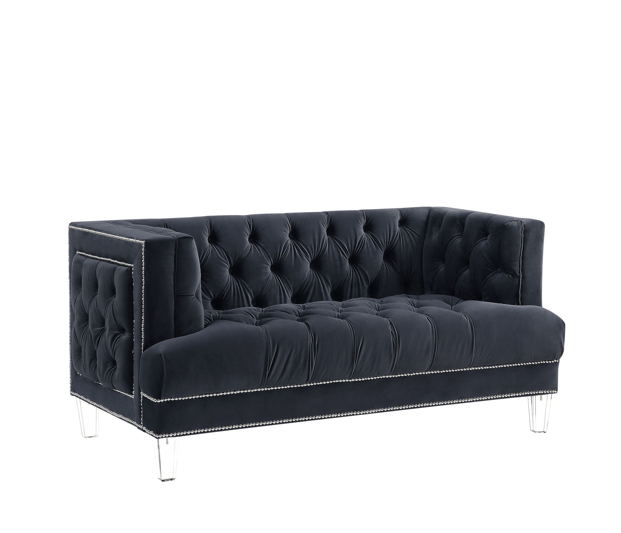 64" Charcoal And Silver Velvet Love Seat