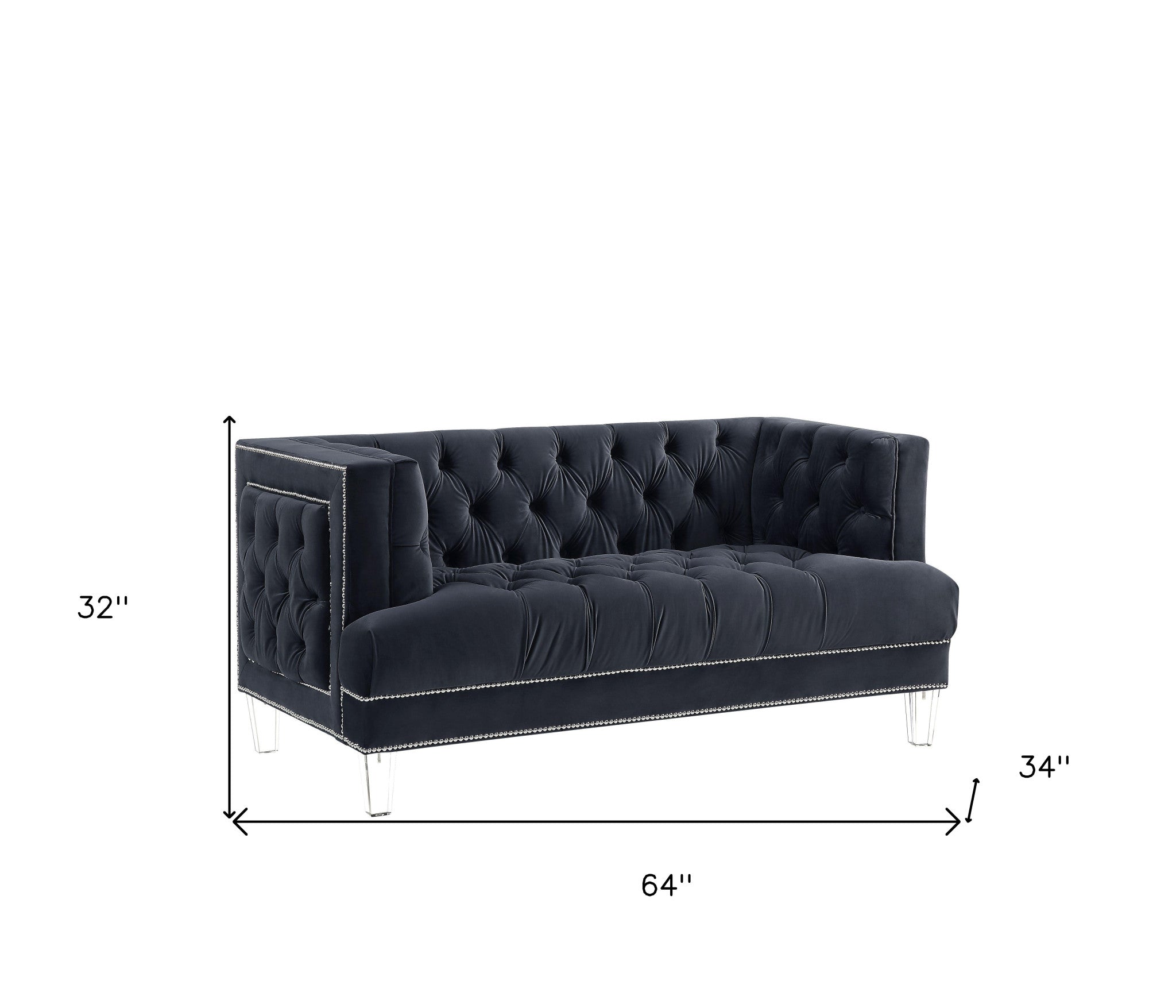 64" Charcoal And Silver Velvet Love Seat